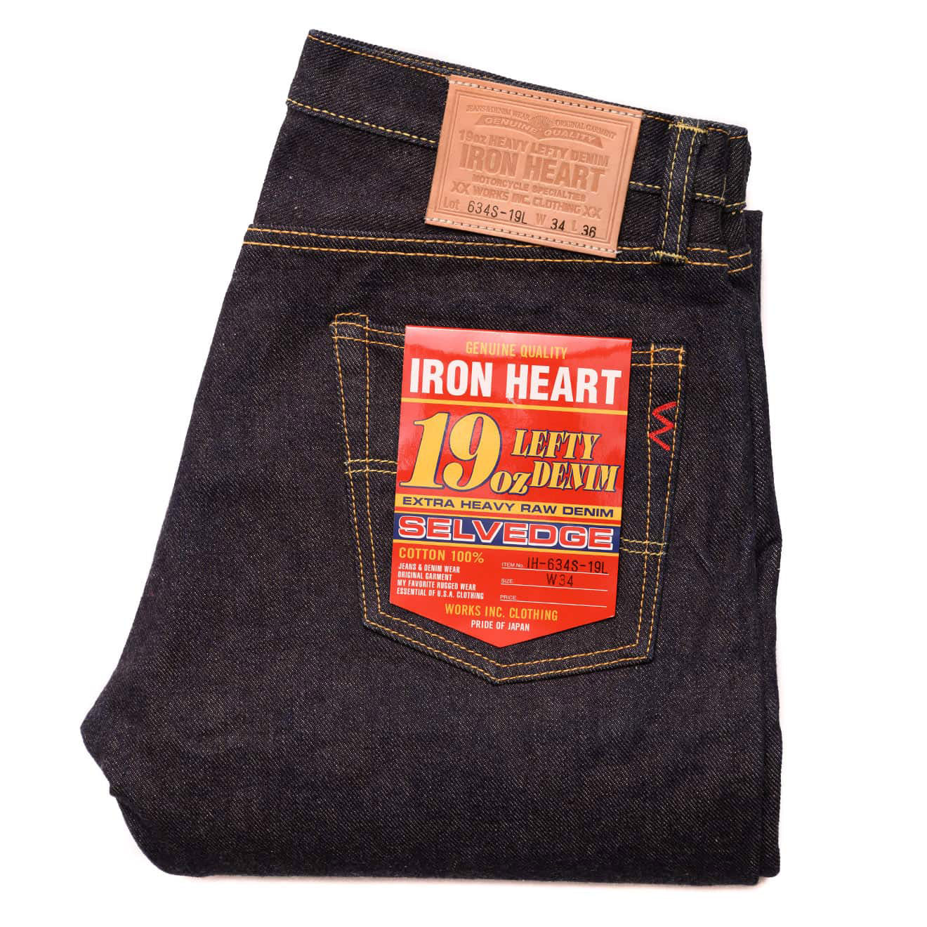 IH-634S-19L 19oz Left Hand Twill Selvedge Denim Straight Cut Jeans - Indigo