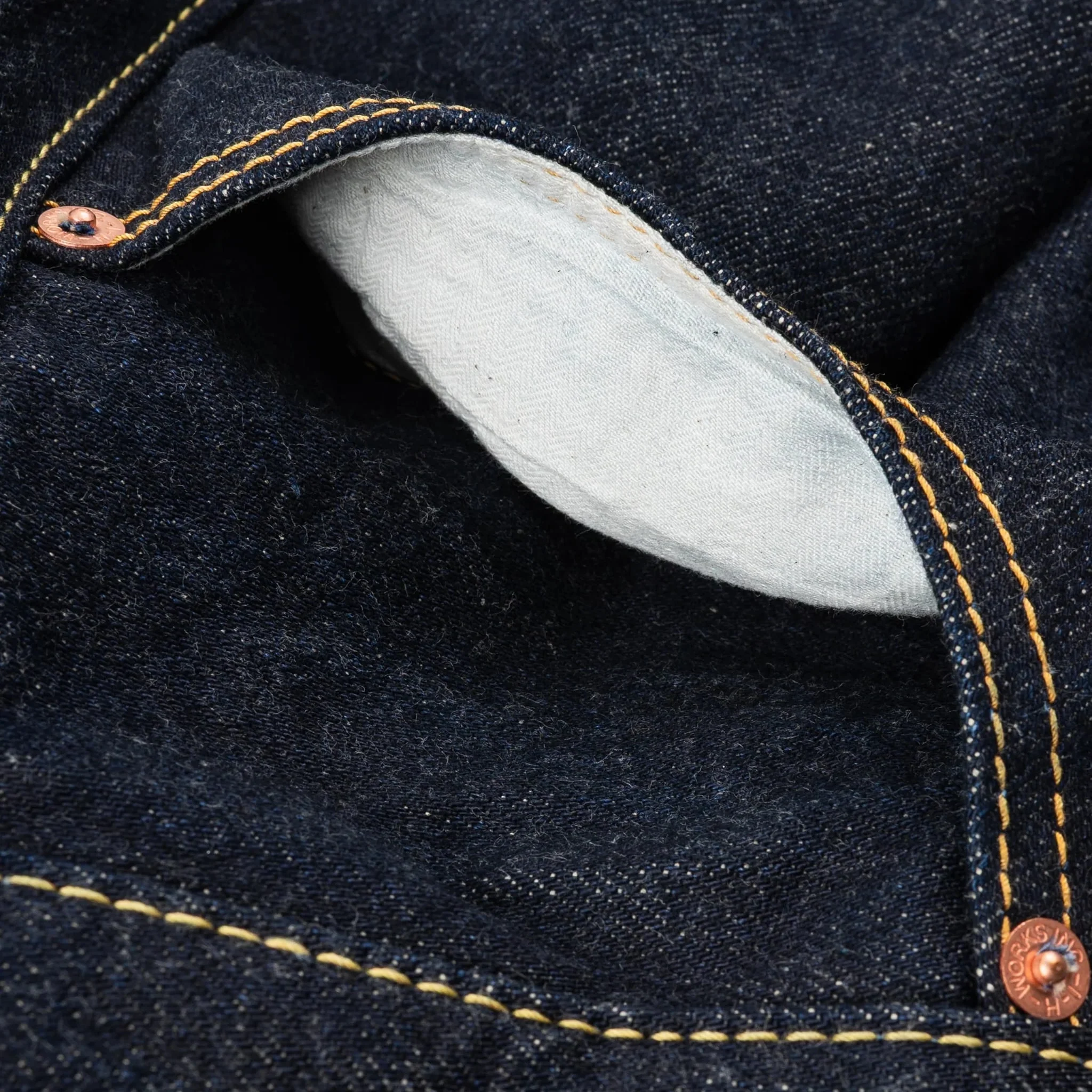 IH-634N 17oz Selvedge Denim Straight Cut Jeans - Natural Indigo - Image 7
