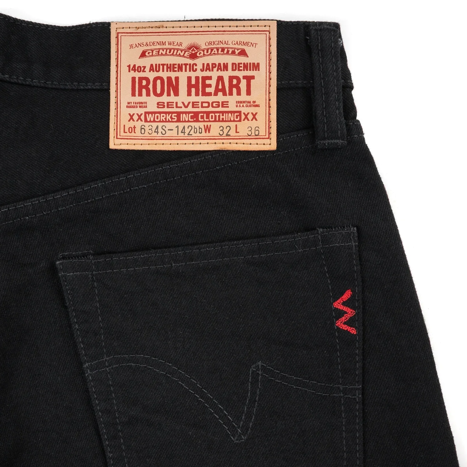 IH-634S-142bb 14oz Selvedge Denim Straight Cut Jeans - Black/Black - Image 4