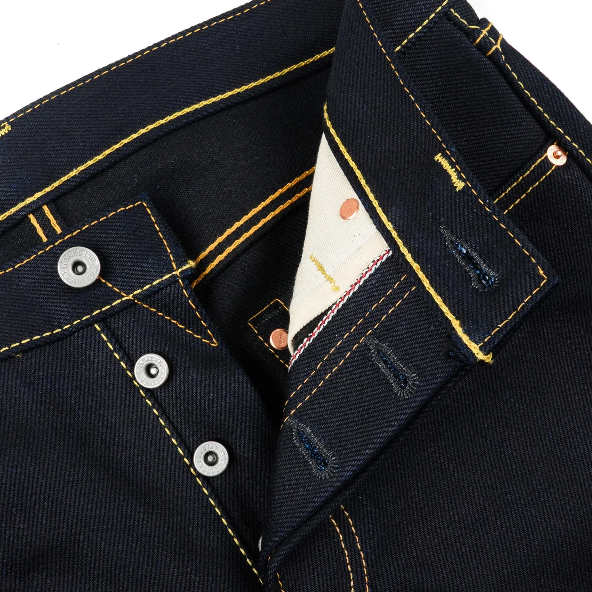 IH-666-XHSib 25oz Selvedge Denim Slim Straight Cut Jeans - Indigo/Black - Image 6