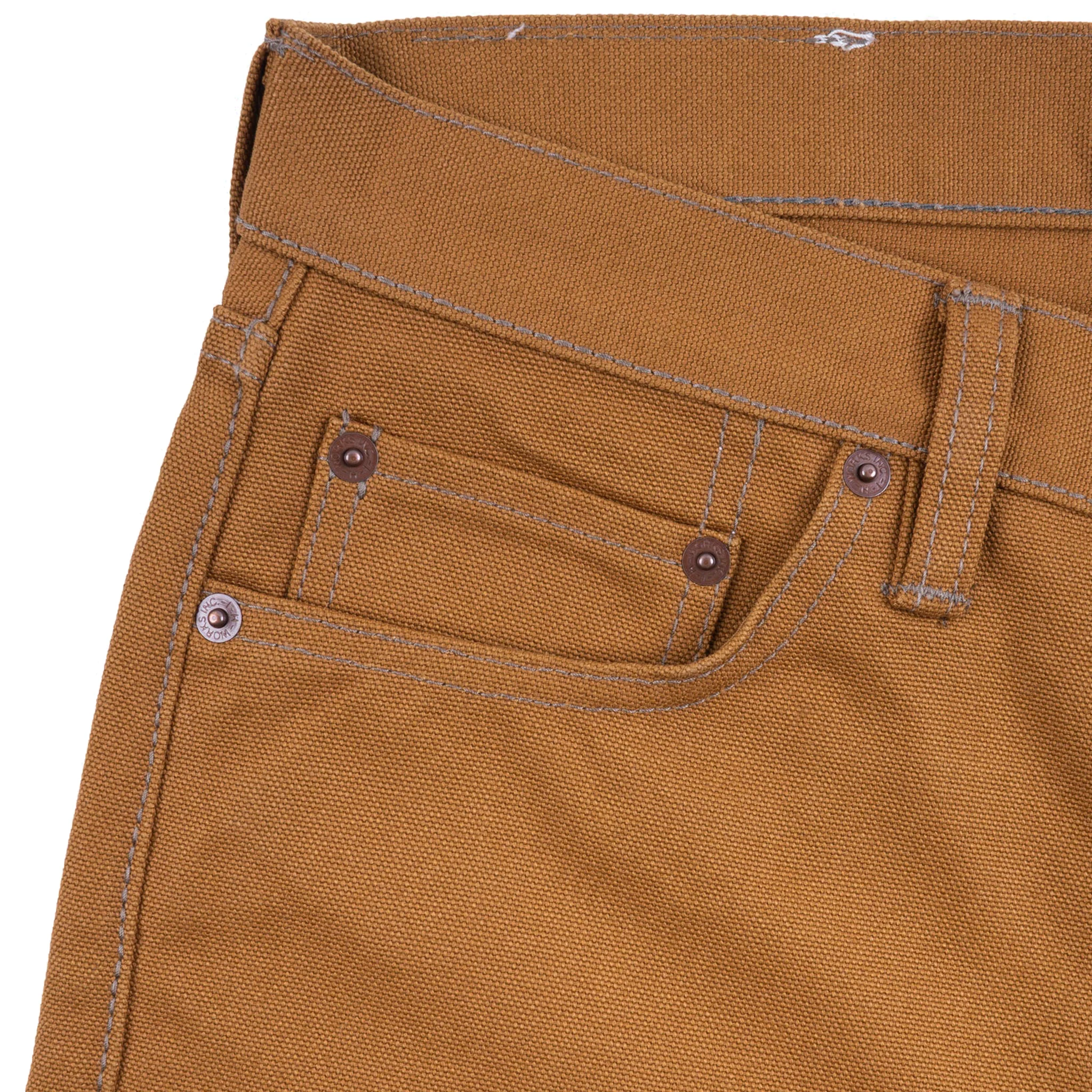 IH-666D 17oz Duck Slim Straight Cut Jeans - Brown - Image 3