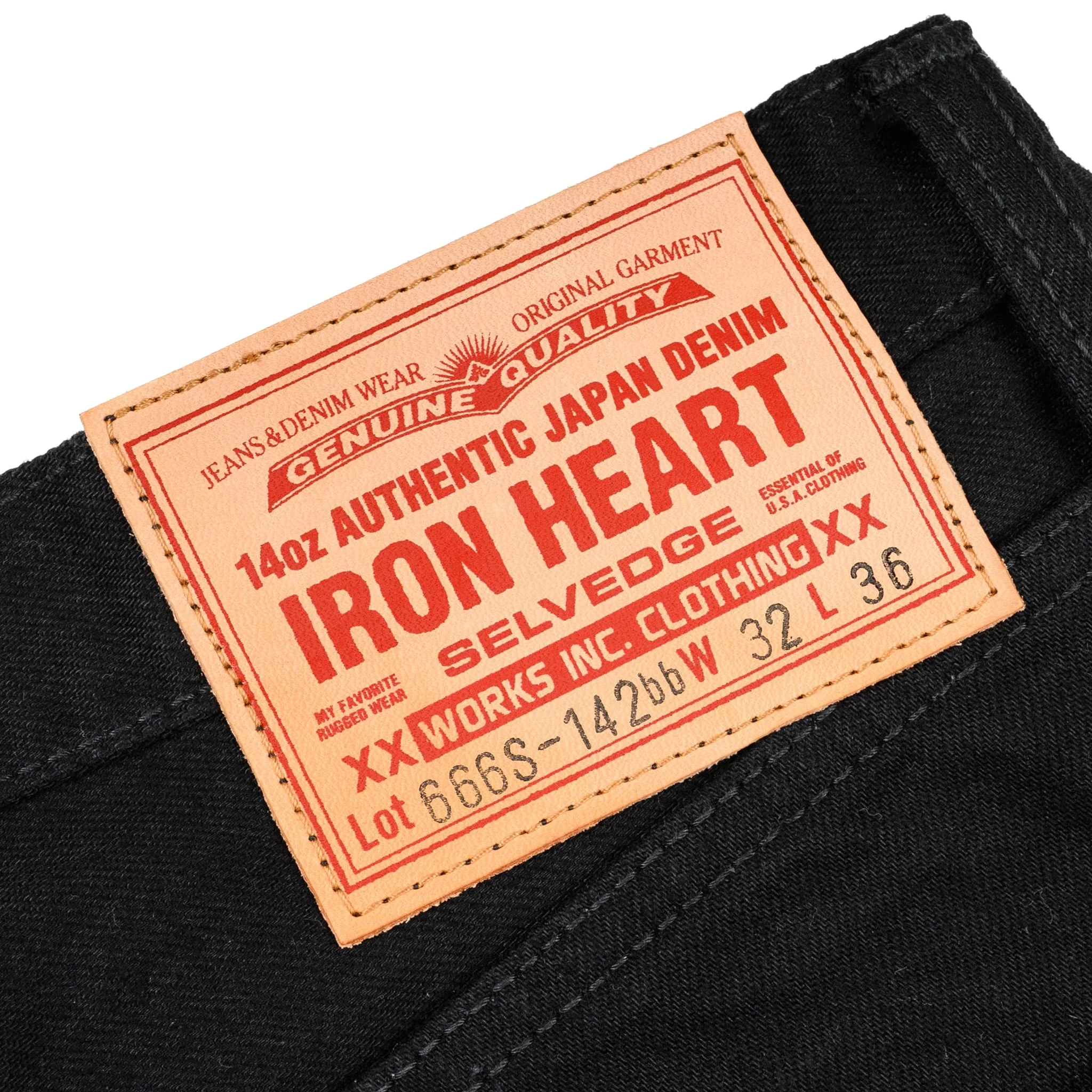 IH-666S-142bb 14oz Selvedge Denim Slim Straight Cut Jeans - Black/Black - Image 10