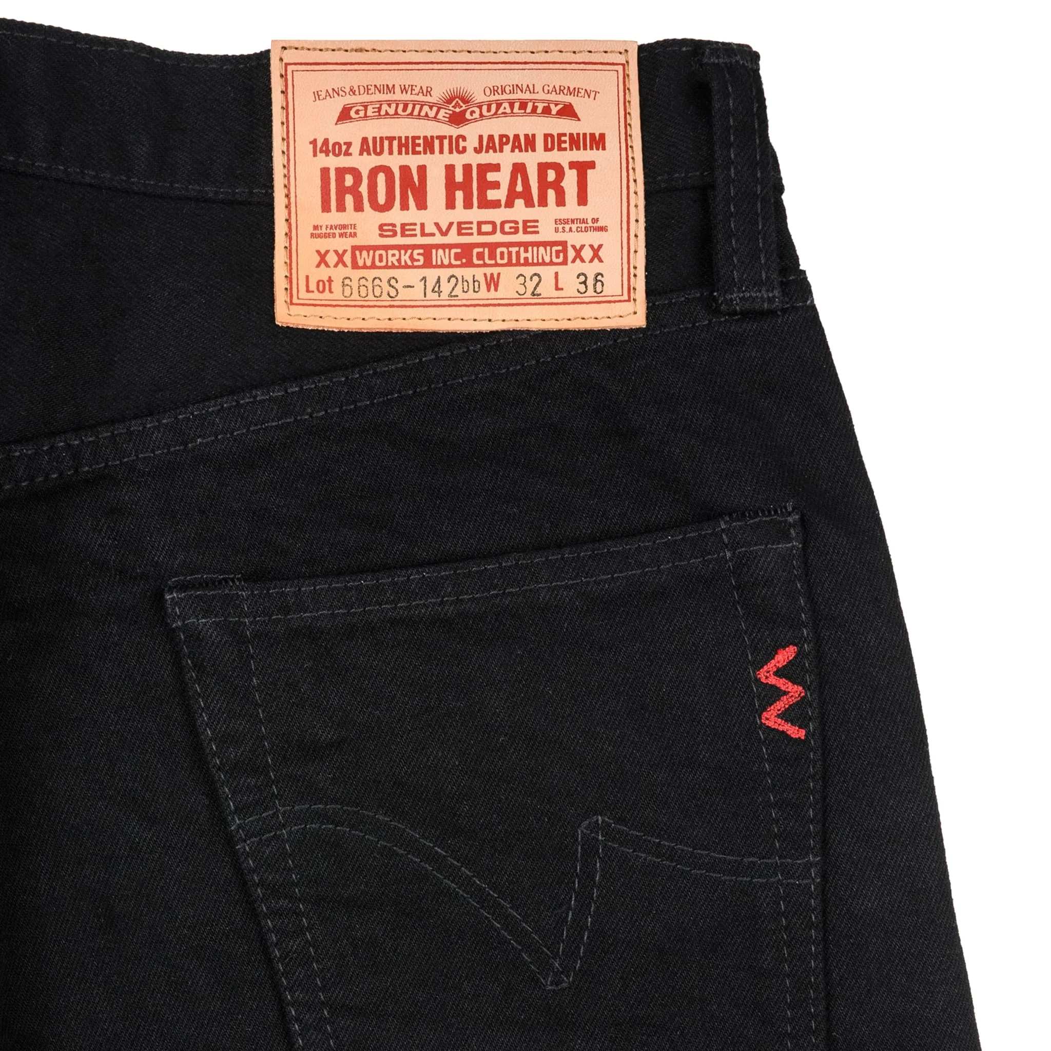 IH-666S-142bb 14oz Selvedge Denim Slim Straight Cut Jeans - Black/Black - Image 5
