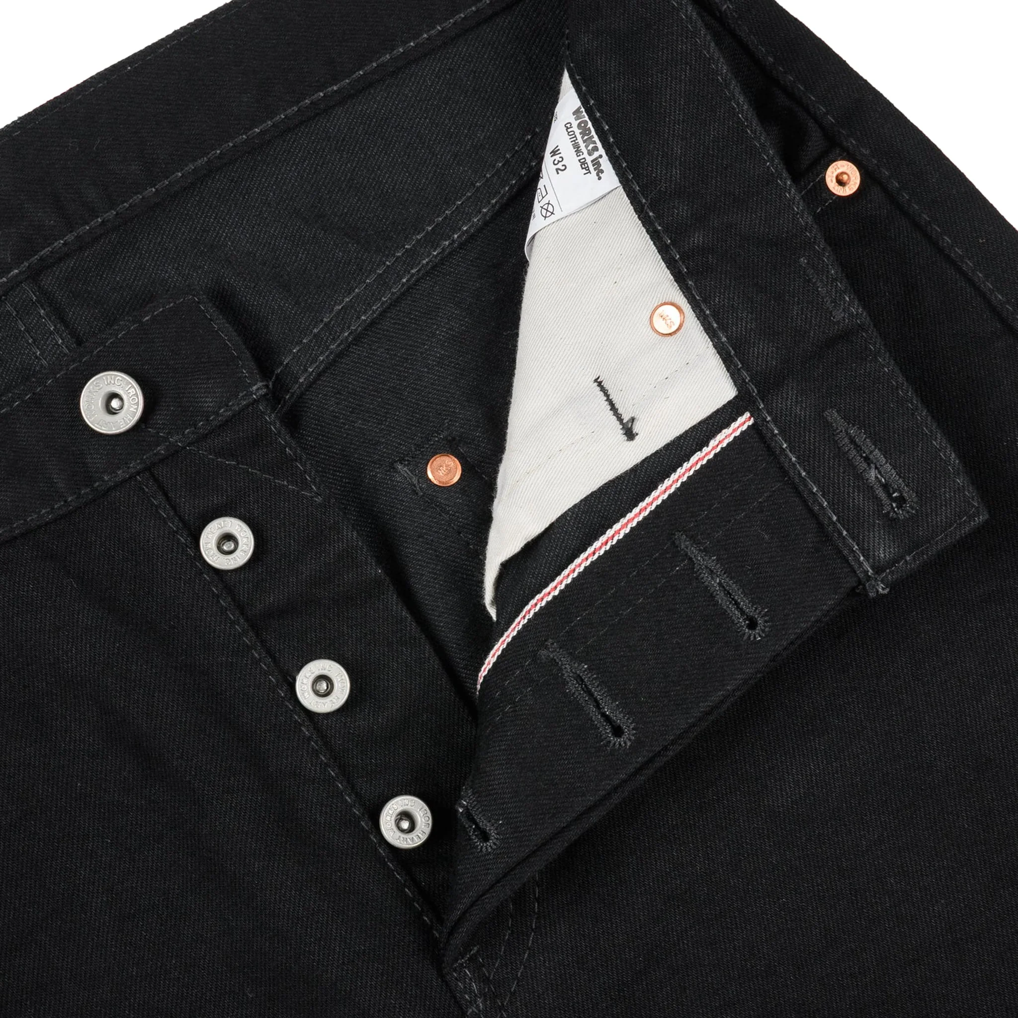 IH-666S-142bb 14oz Selvedge Denim Slim Straight Cut Jeans - Black/Black - Image 6