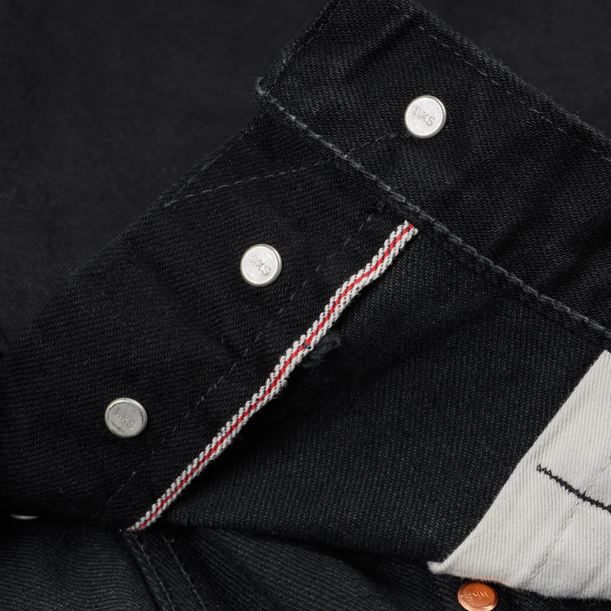 IH-666S-142bb 14oz Selvedge Denim Slim Straight Cut Jeans - Black/Black - Image 7