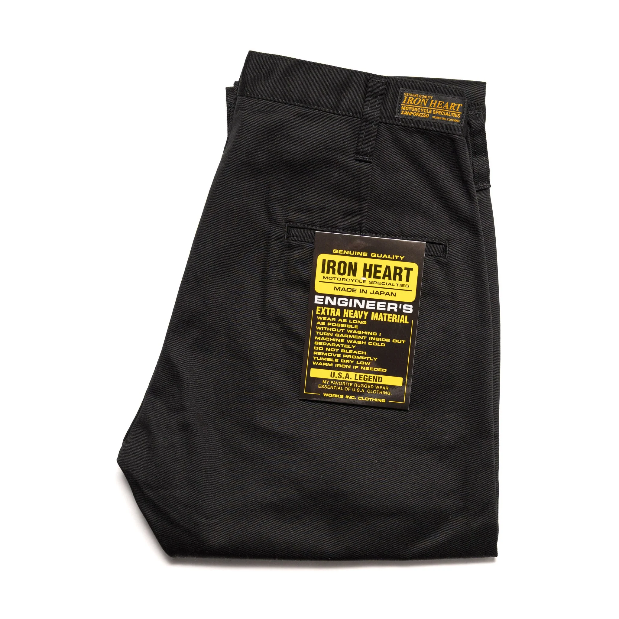 IH-727-BLK 9oz Mercerised Selvedge Cotton Medium/High Rise Tapered Chinos - Black