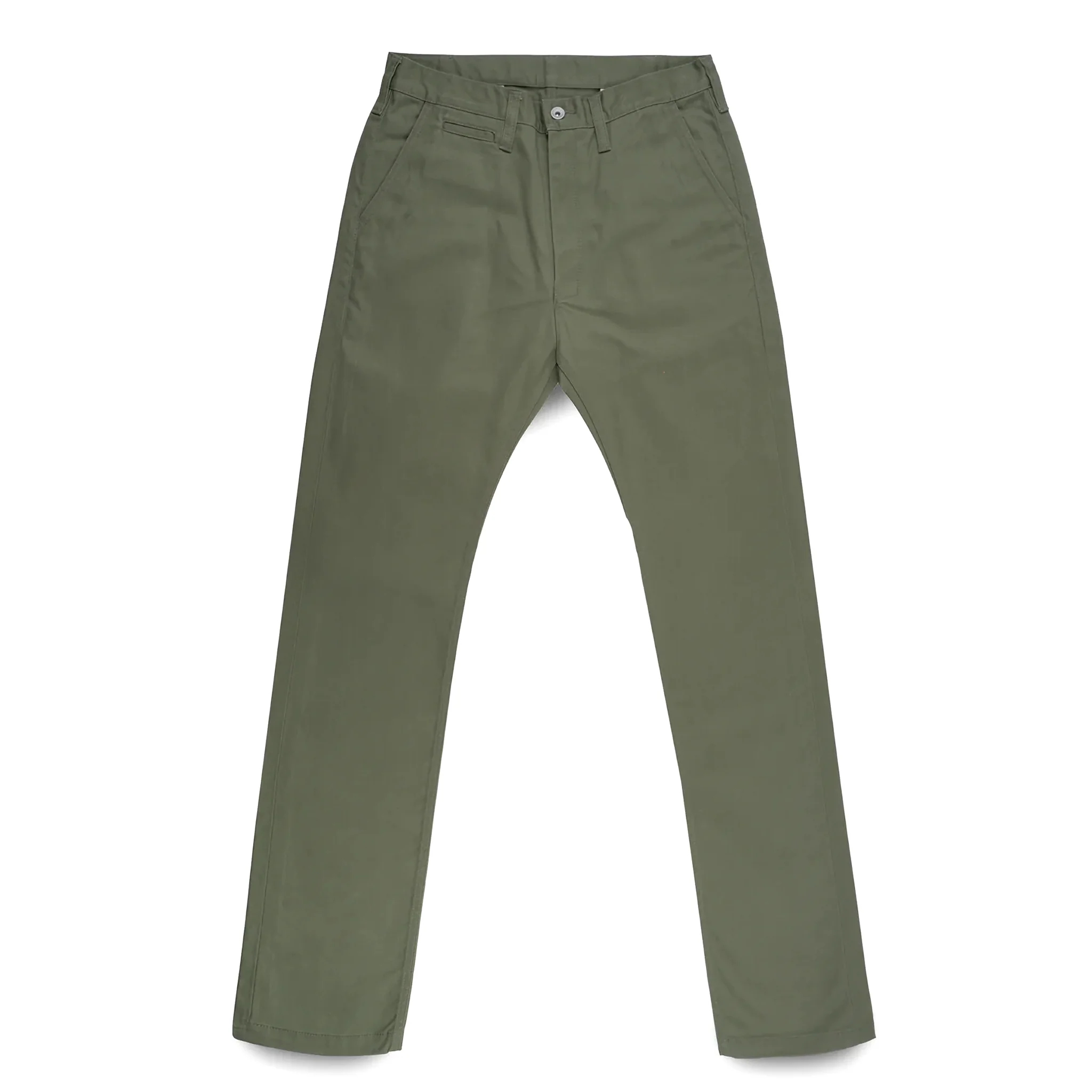 IH-727-OLV 9oz Mercerised Selvedge Cotton Medium/High Rise Tapered Chinos - Olive - Image 2