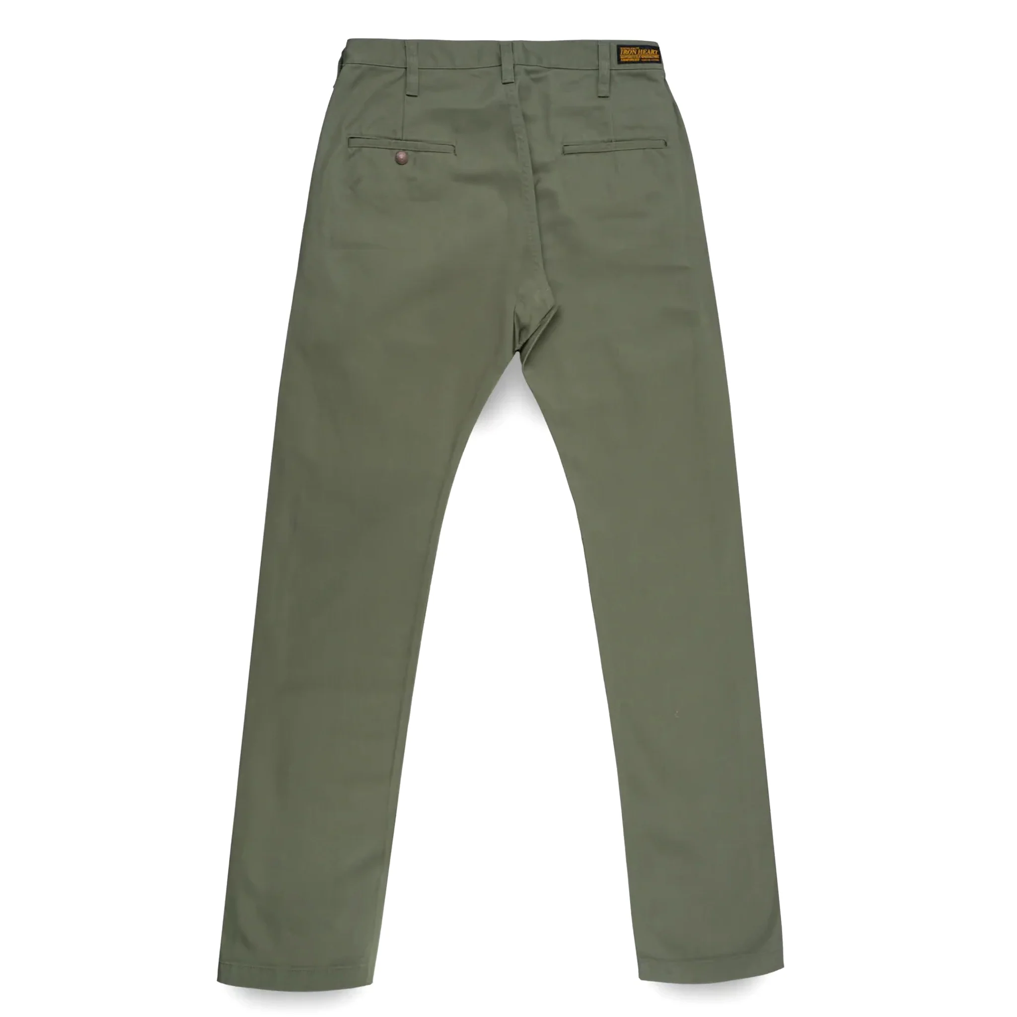IH-727-OLV 9oz Mercerised Selvedge Cotton Medium/High Rise Tapered Chinos - Olive - Image 3