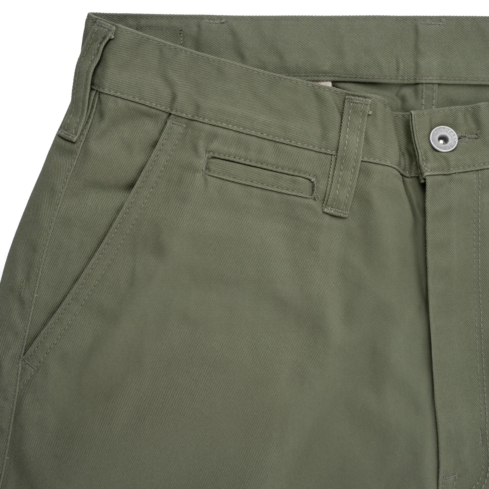 IH-727-OLV 9oz Mercerised Selvedge Cotton Medium/High Rise Tapered Chinos - Olive - Image 4