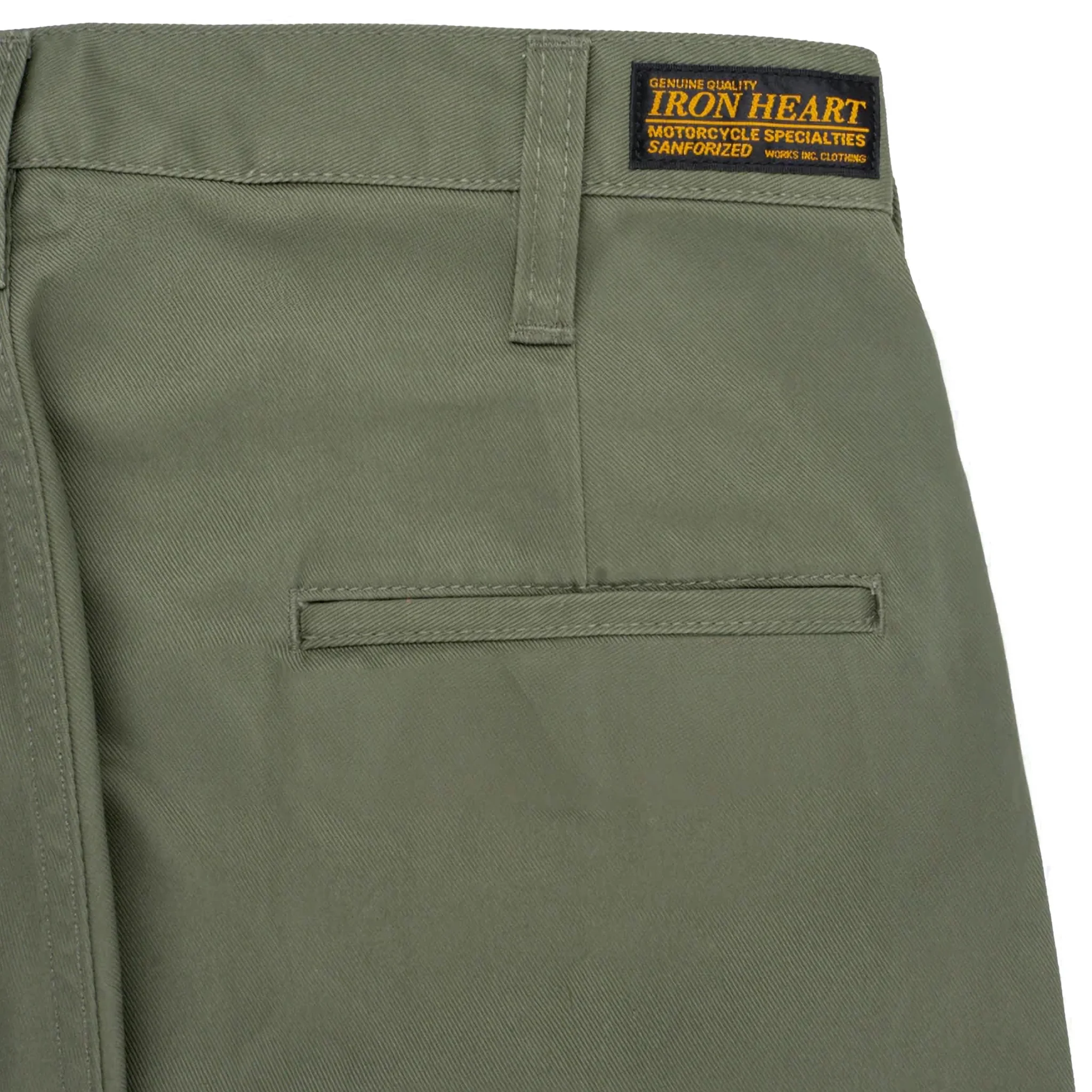 IH-727-OLV 9oz Mercerised Selvedge Cotton Medium/High Rise Tapered Chinos - Olive - Image 5