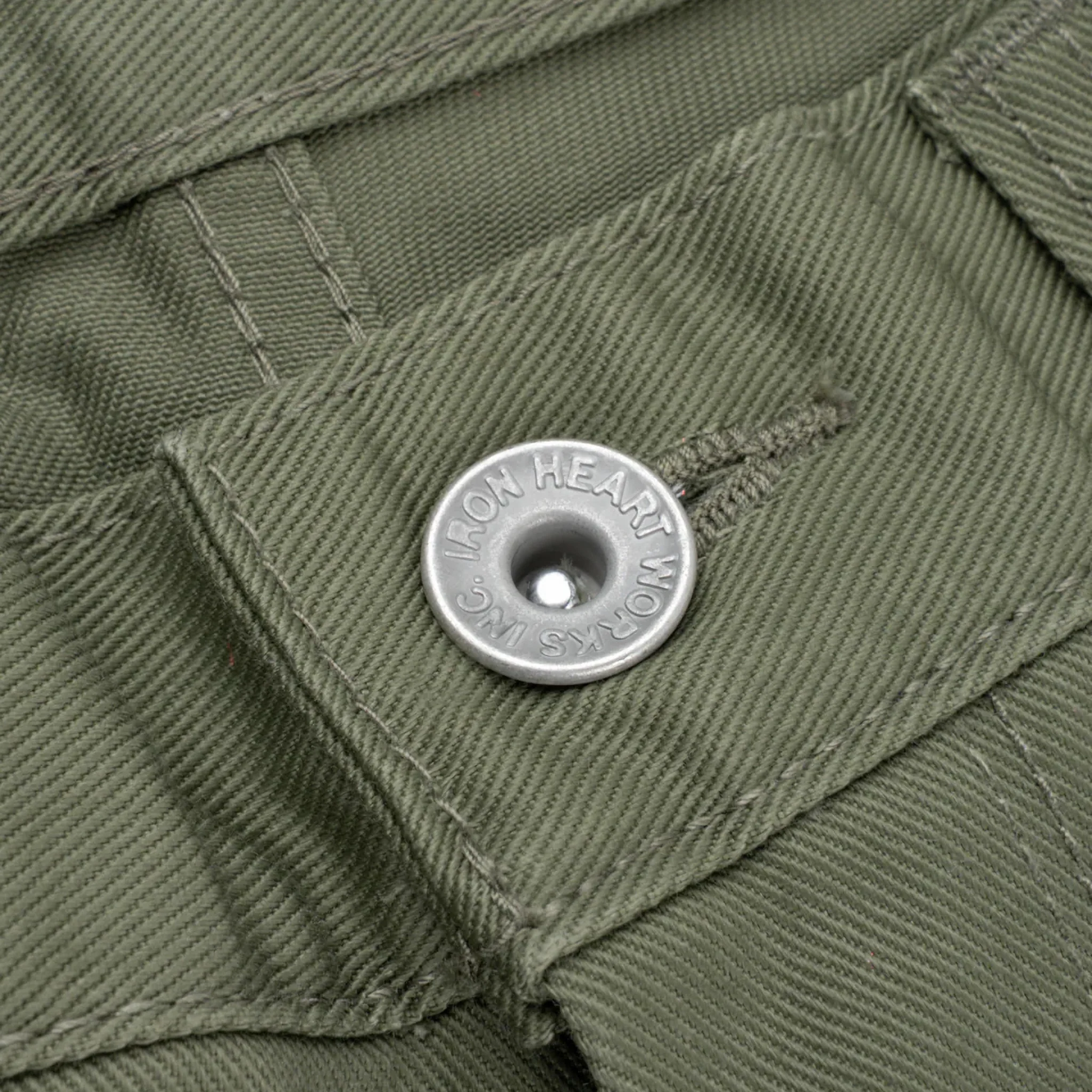 IH-727-OLV 9oz Mercerised Selvedge Cotton Medium/High Rise Tapered Chinos - Olive - Image 8