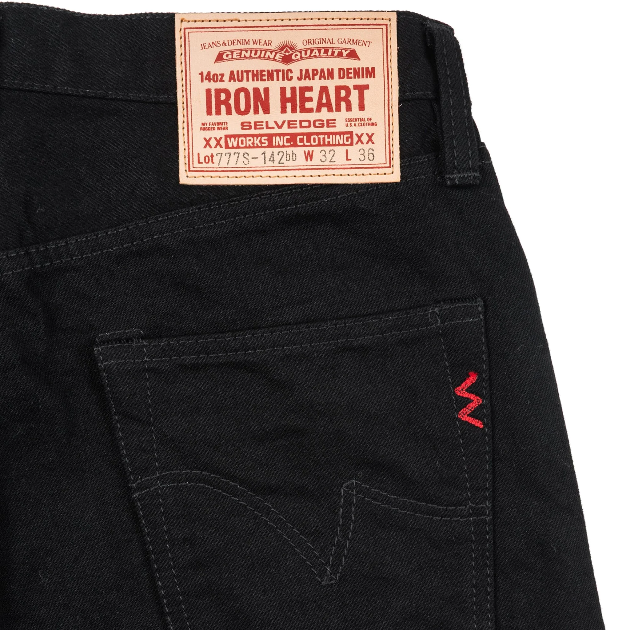 IH-777S-142bb 14oz Selvedge Denim Slim Tapered Cut Jeans - Black/Black - Image 8