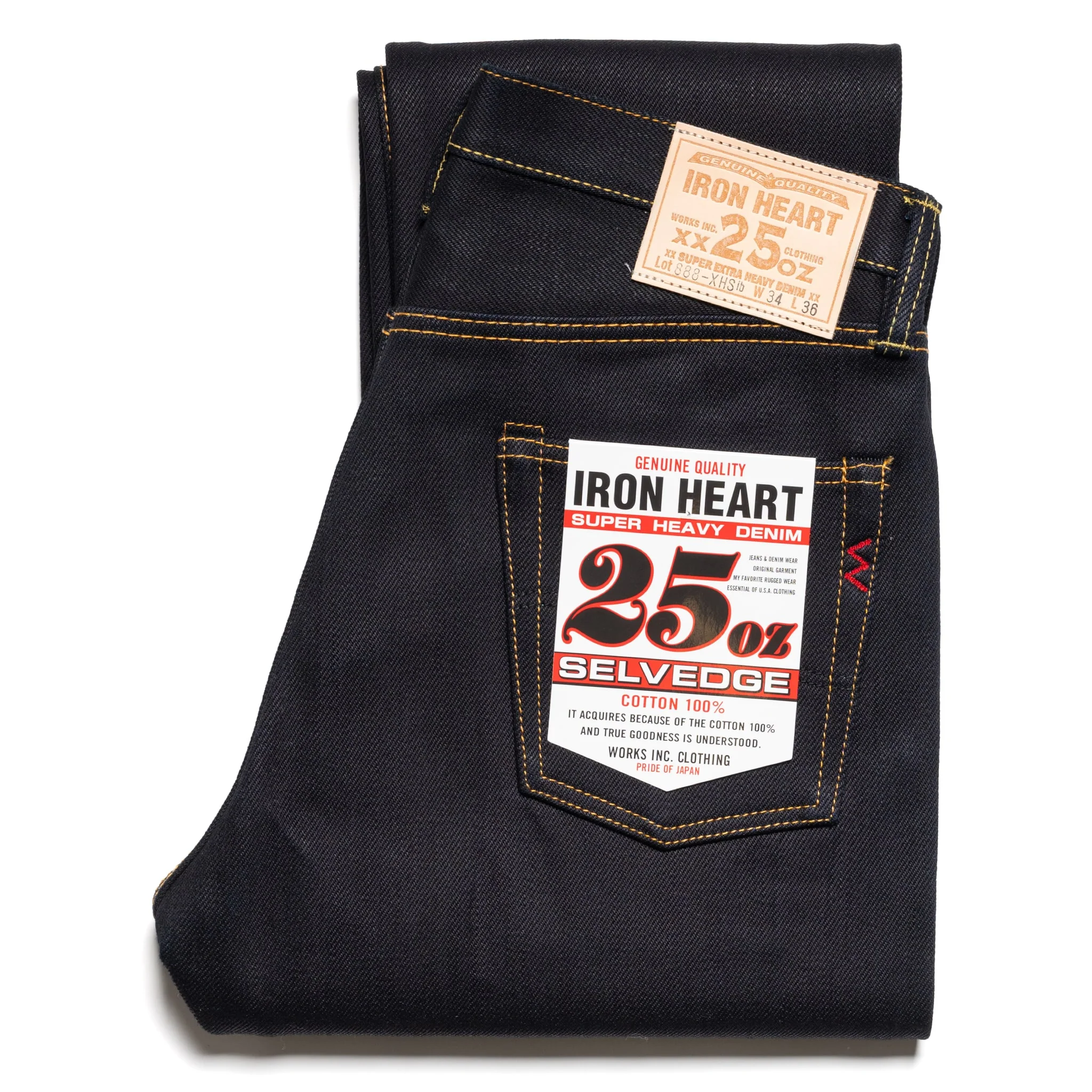 IH-888-XHSib 25oz Selvedge Denim Medium/High Rise Tapered Cut Jeans - Indigo/Black