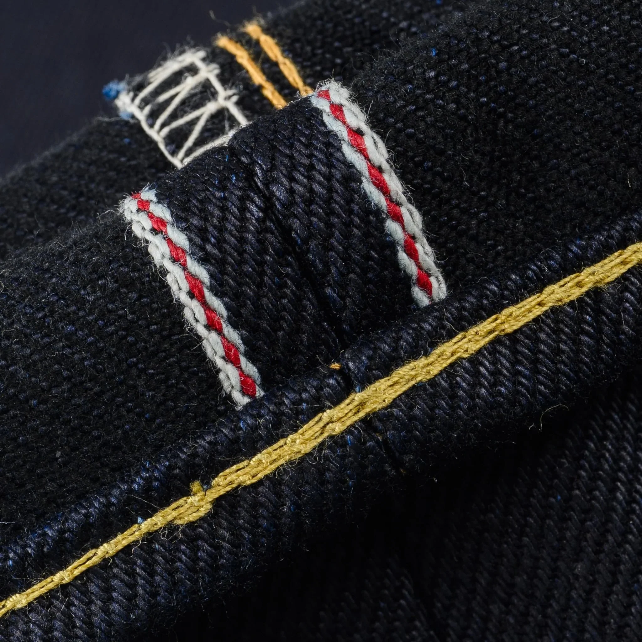 IH-888-XHSib 25oz Selvedge Denim Medium/High Rise Tapered Cut Jeans - Indigo/Black - Image 14