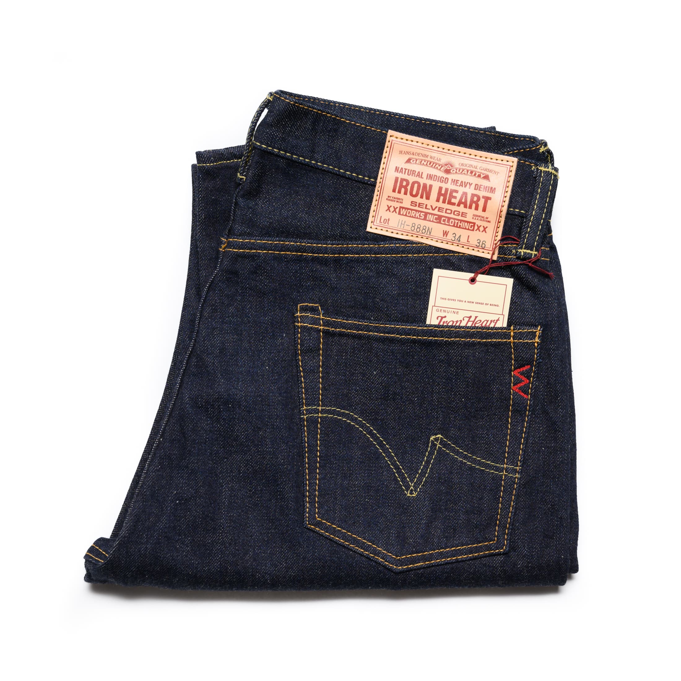 IH-888N 17oz Selvedge Denim Medium/High Rise Tapered Cut Jeans - Natural Indigo