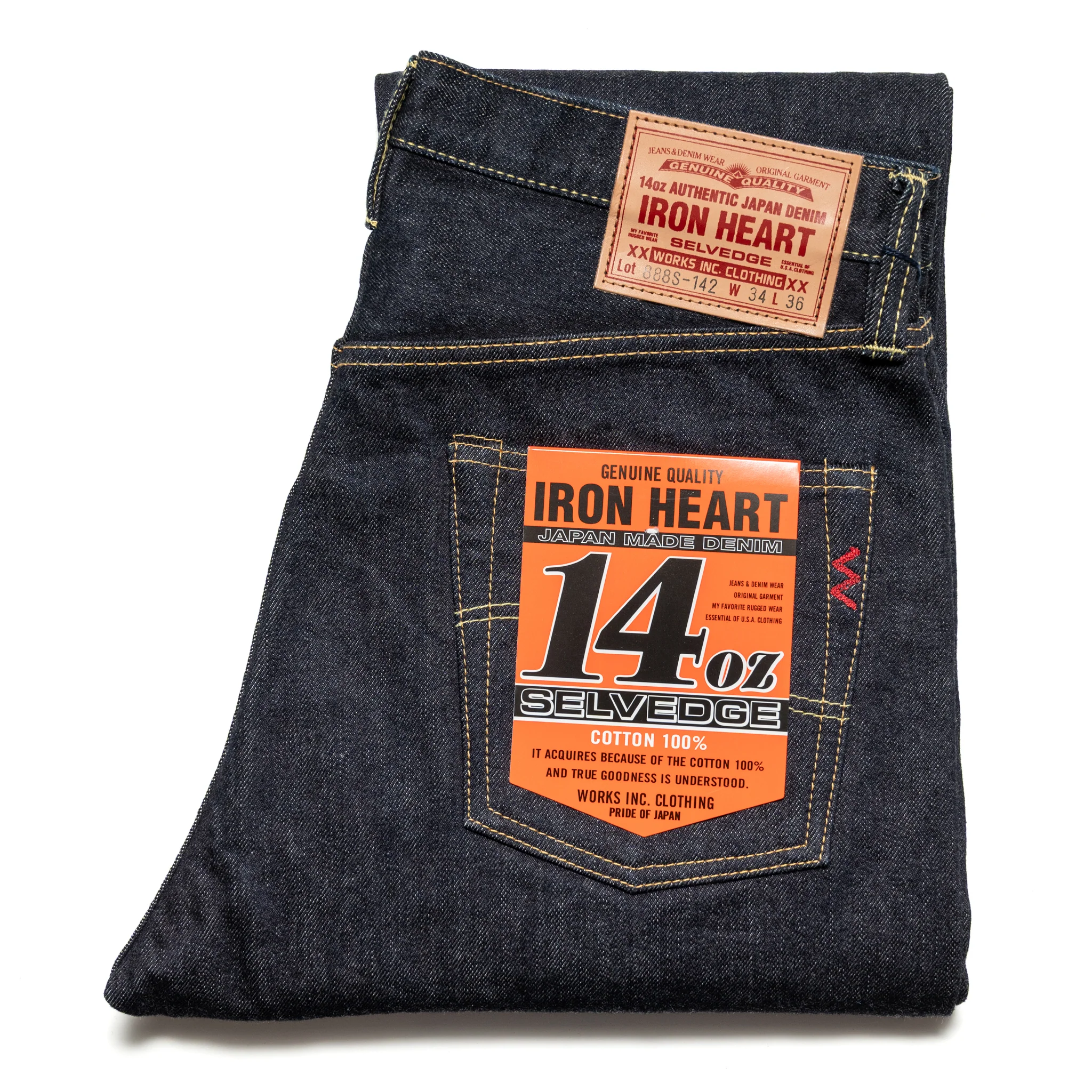 IH-888S-142 14oz Selvedge Denim Medium/High Rise Tapered Cut Jeans - Indigo