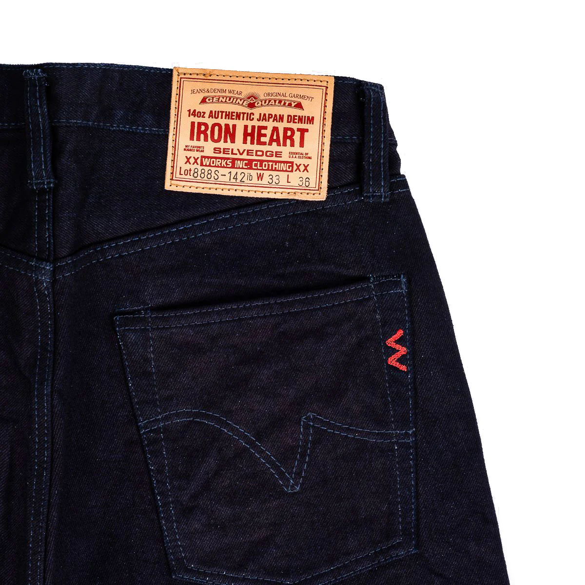 IH-888S-142ib 14oz Selvedge Denim Medium/High Rise Tapered Cut Jeans - Indigo/Black - Image 8
