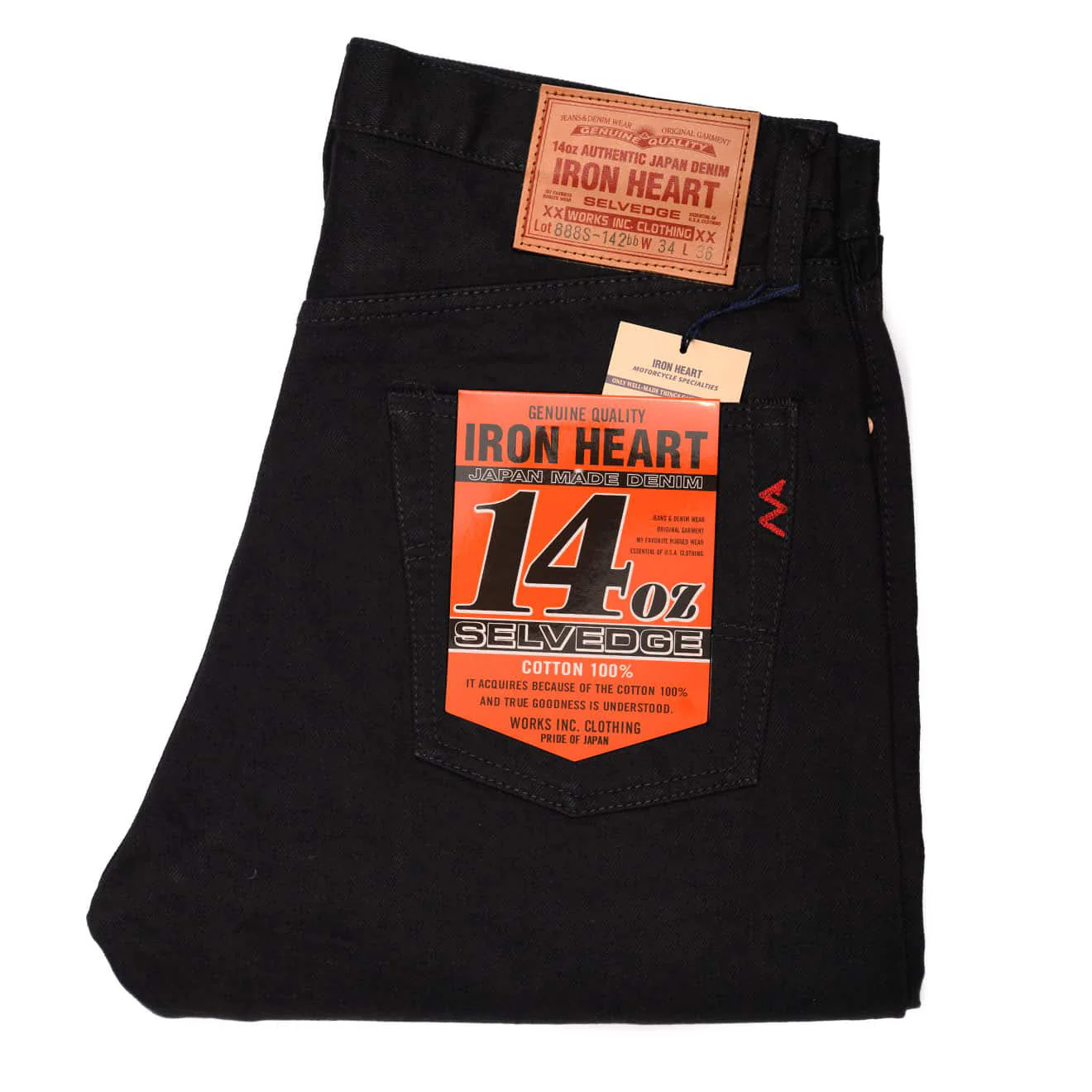 IH-888S-142bb 14oz Selvedge Denim Medium/High Rise Tapered Jeans - Black/Black