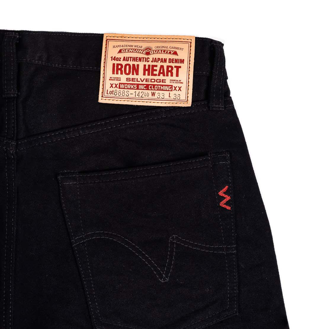 IH-888S-142bb 14oz Selvedge Denim Medium/High Rise Tapered Jeans - Black/Black - Image 5