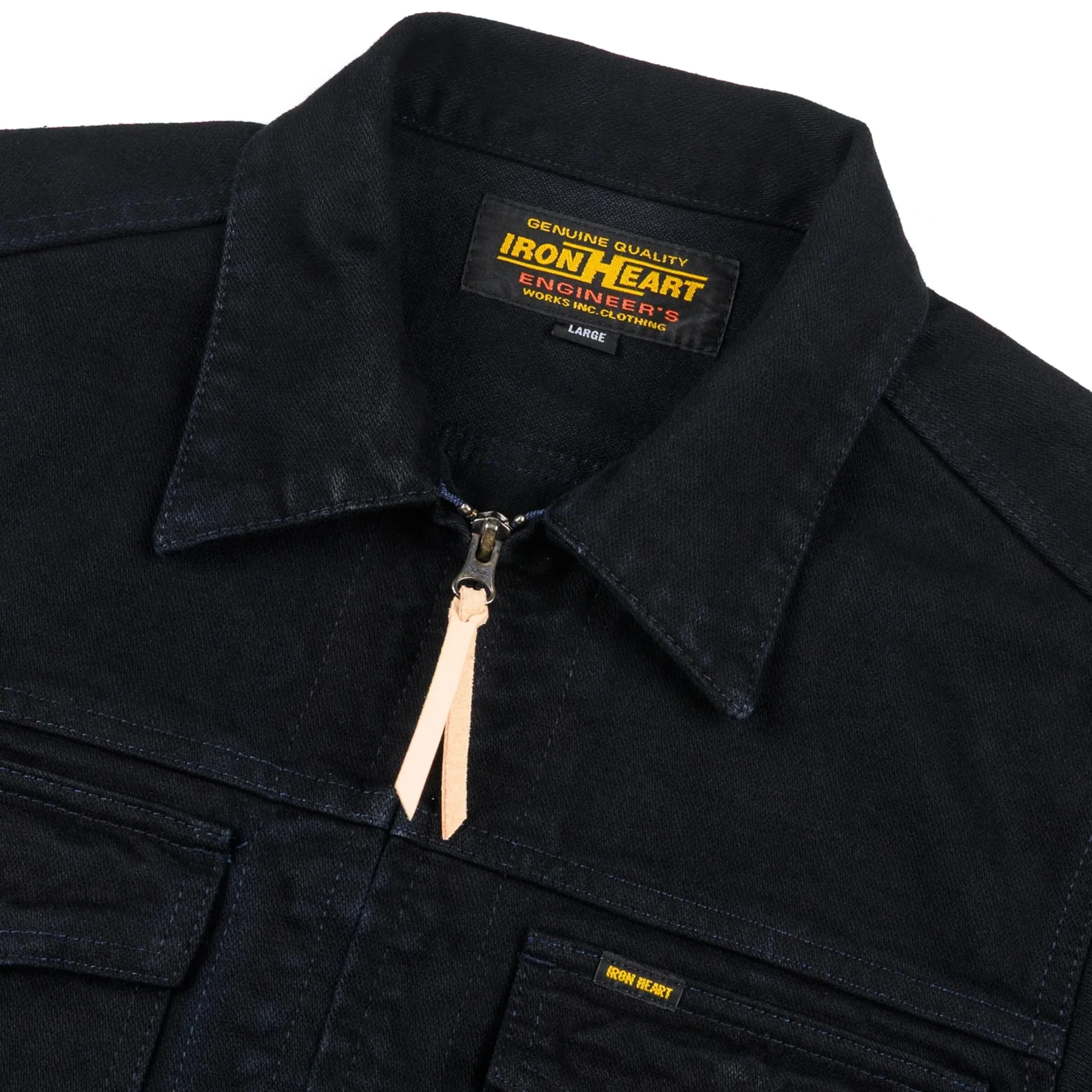 IHJ-123-OD 14oz Broken Twill Selvedge Denim Work Jacket - Indigo Overdyed Black - Image 3