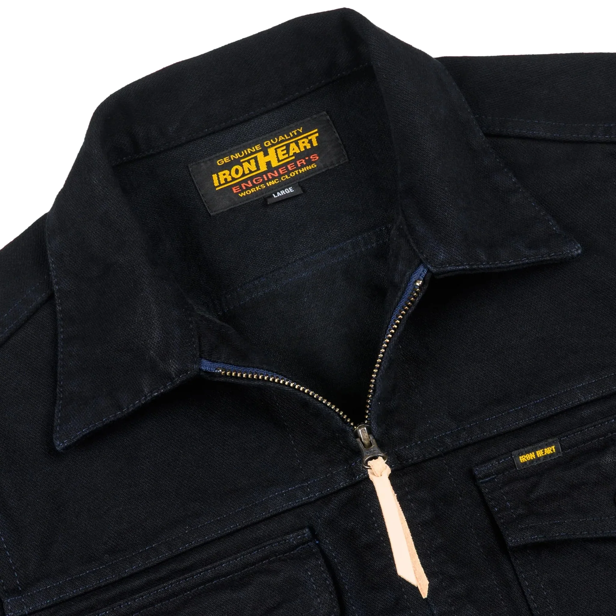 IHJ-123-OD 14oz Broken Twill Selvedge Denim Work Jacket - Indigo Overdyed Black - Image 4