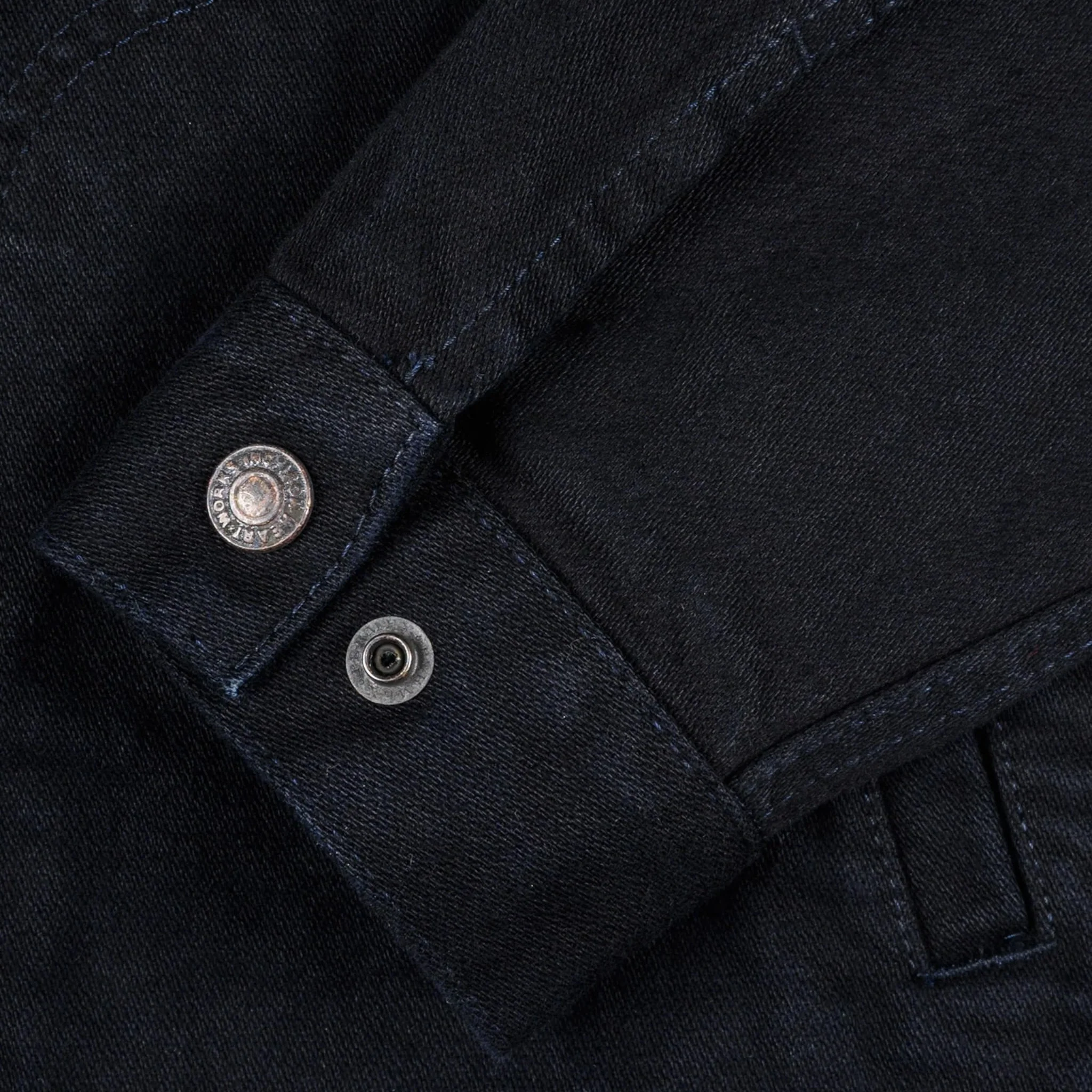 IHJ-123-OD 14oz Broken Twill Selvedge Denim Work Jacket - Indigo Overdyed Black - Image 8