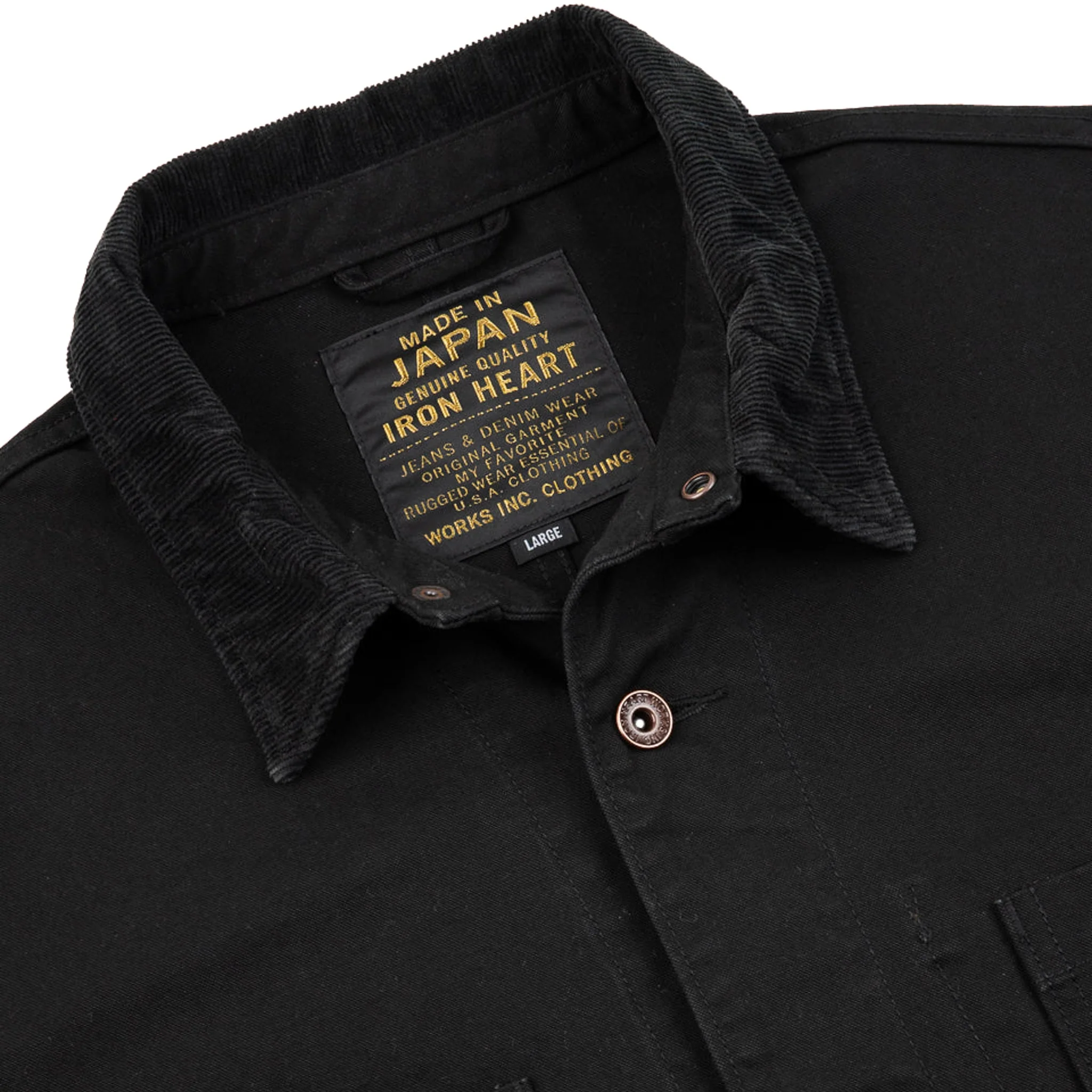 IHJ-148-BLK 10oz Kurashikizome® Organic Cotton Duck Chore Jacket - Black - Image 4