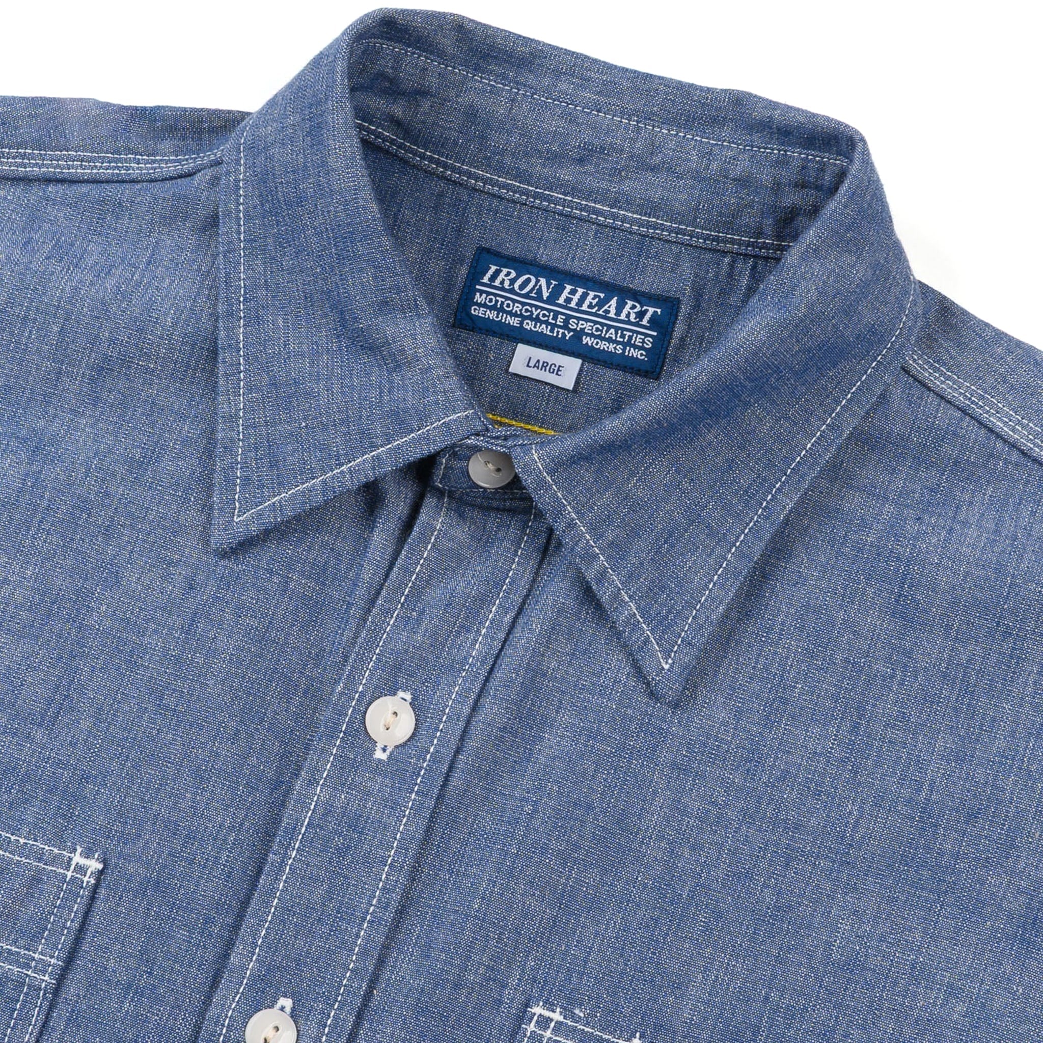 IHSH-21-BLU 10oz Selvedge Chambray Work Shirt - Blue - Image 3