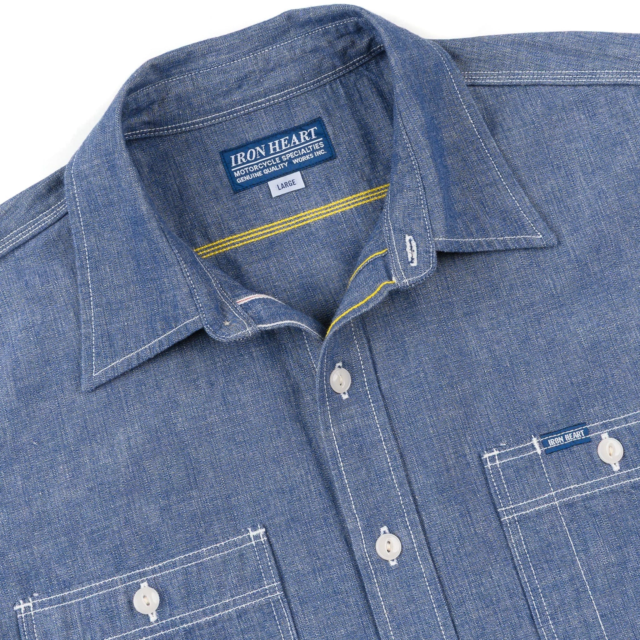 IHSH-21-BLU 10oz Selvedge Chambray Work Shirt - Blue - Image 4