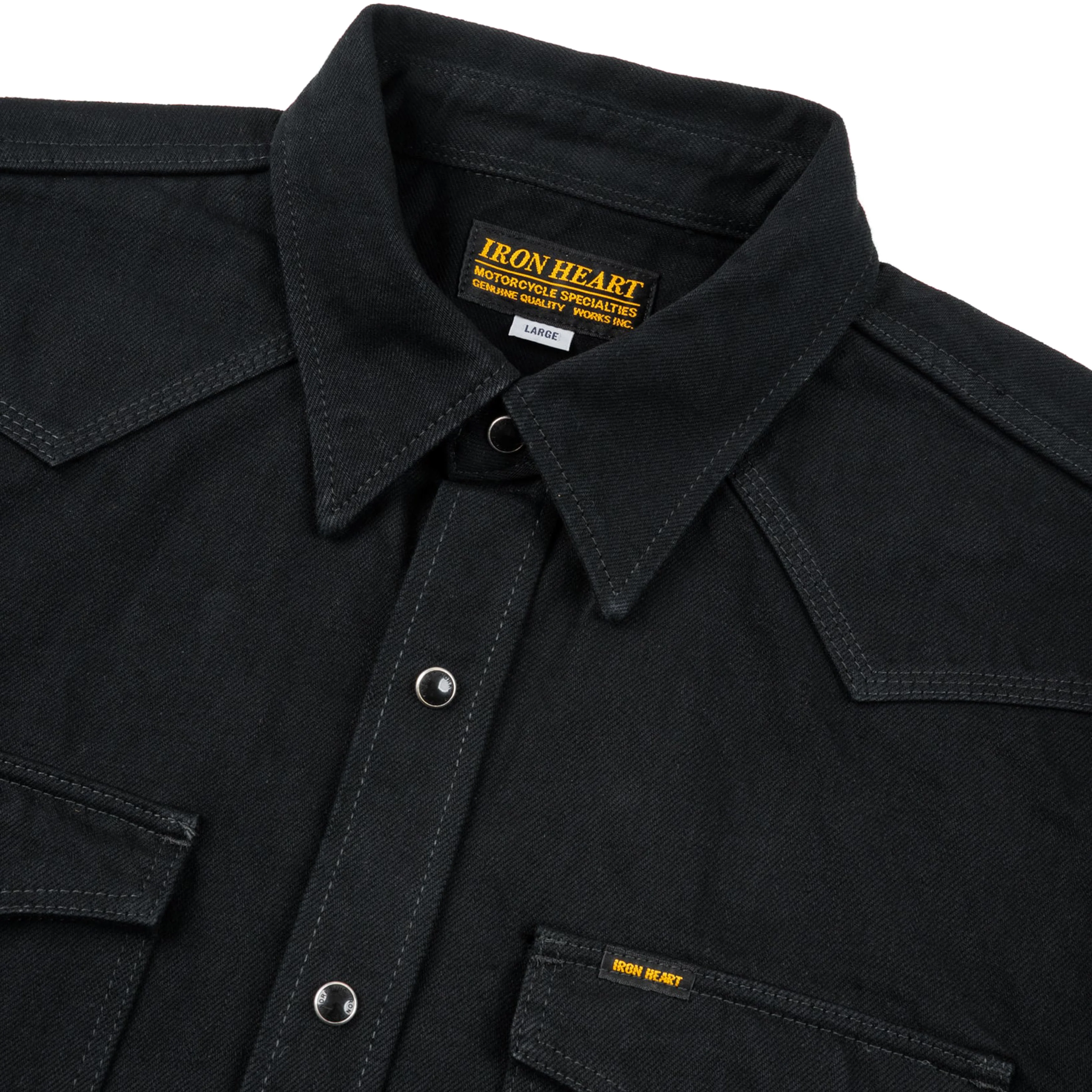 IHSH-218-BLK 12oz Selvedge Denim Western Shirt "The Johnny Cash III" - Black - Image 3