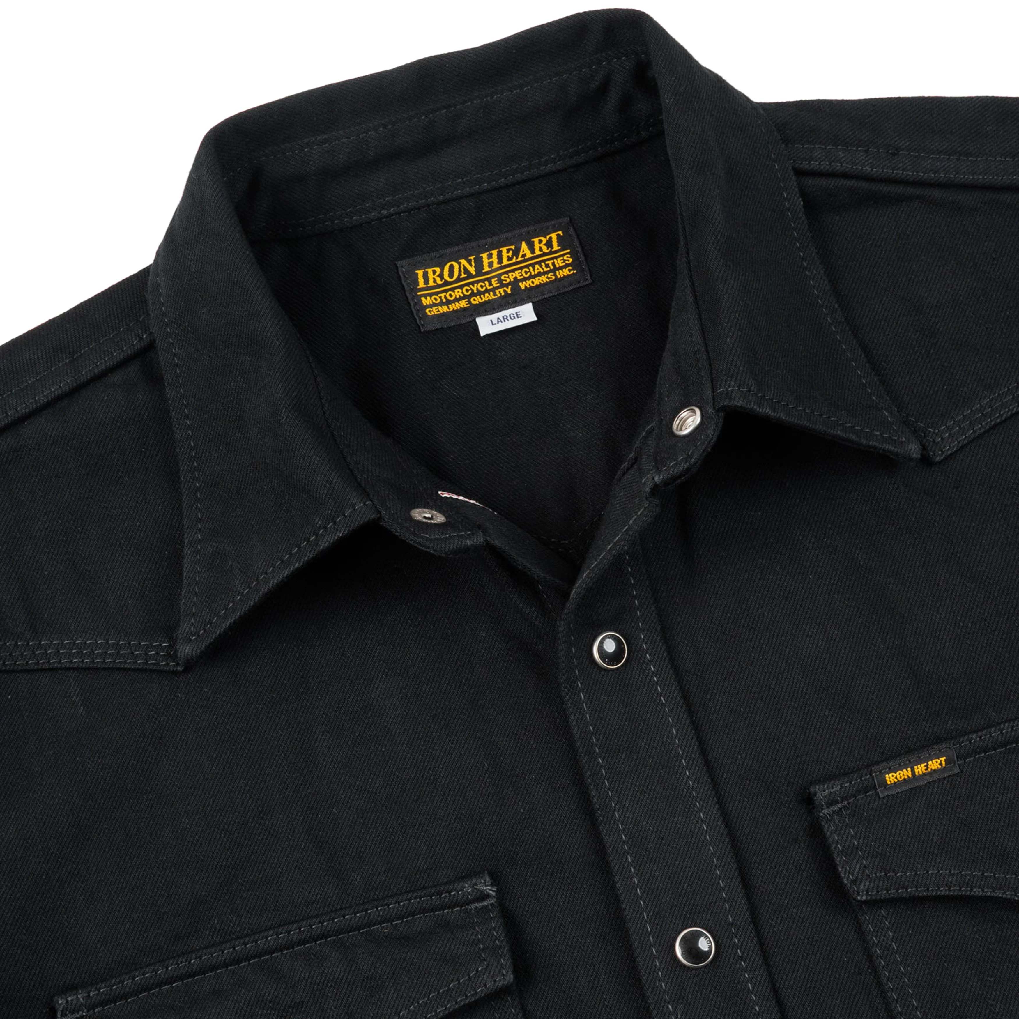 IHSH-218-BLK 12oz Selvedge Denim Western Shirt "The Johnny Cash III" - Black - Image 4