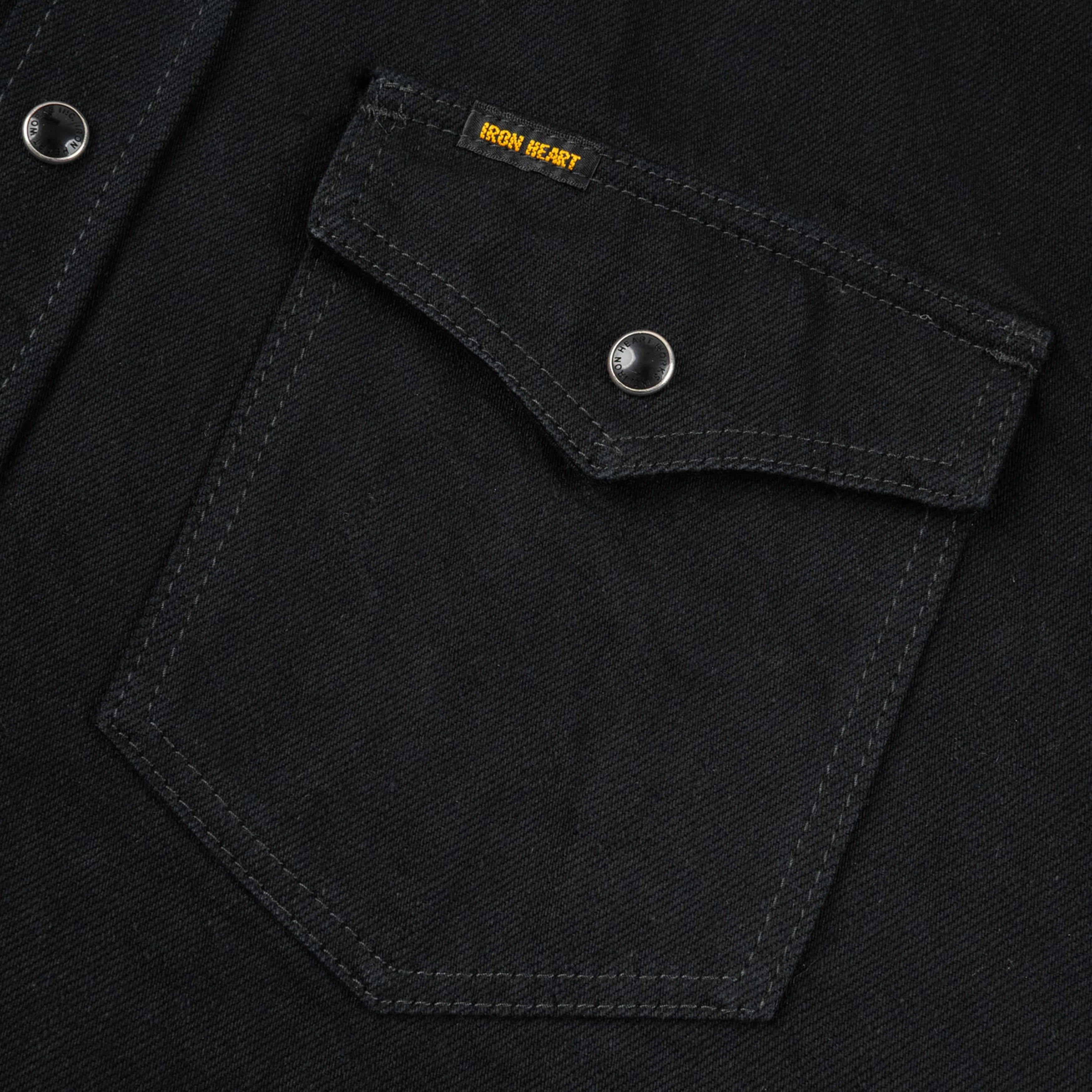 IHSH-218-BLK 12oz Selvedge Denim Western Shirt "The Johnny Cash III" - Black - Image 5