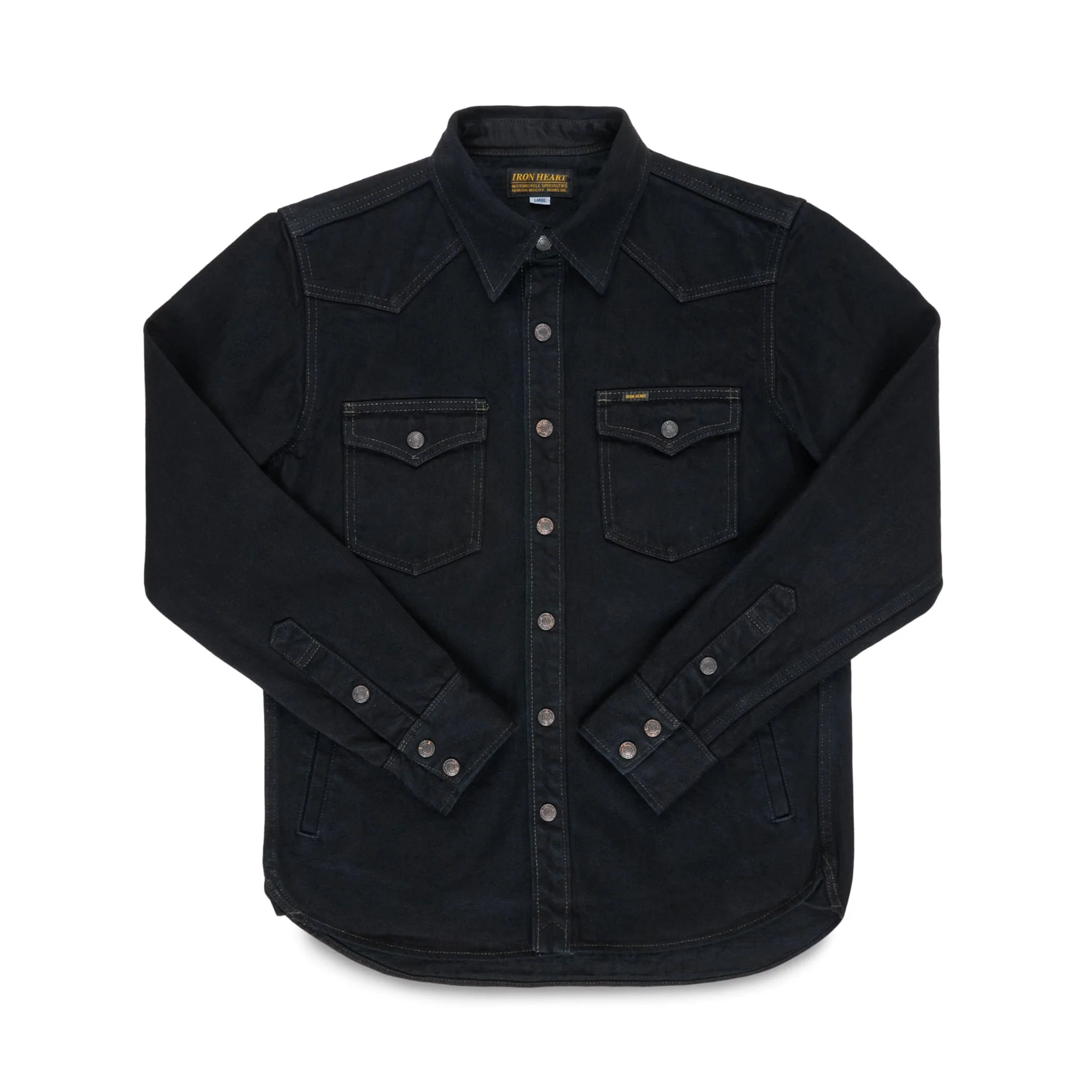 IHSH-293-OD 18oz Vintage Selvedge Denim CPO Shirt - Indigo Overdyed Black