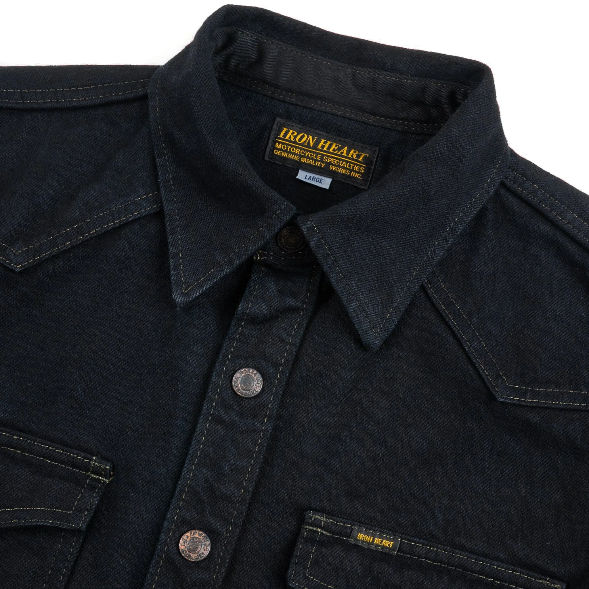 IHSH-293-OD 18oz Vintage Selvedge Denim CPO Shirt - Indigo Overdyed Black - Image 3