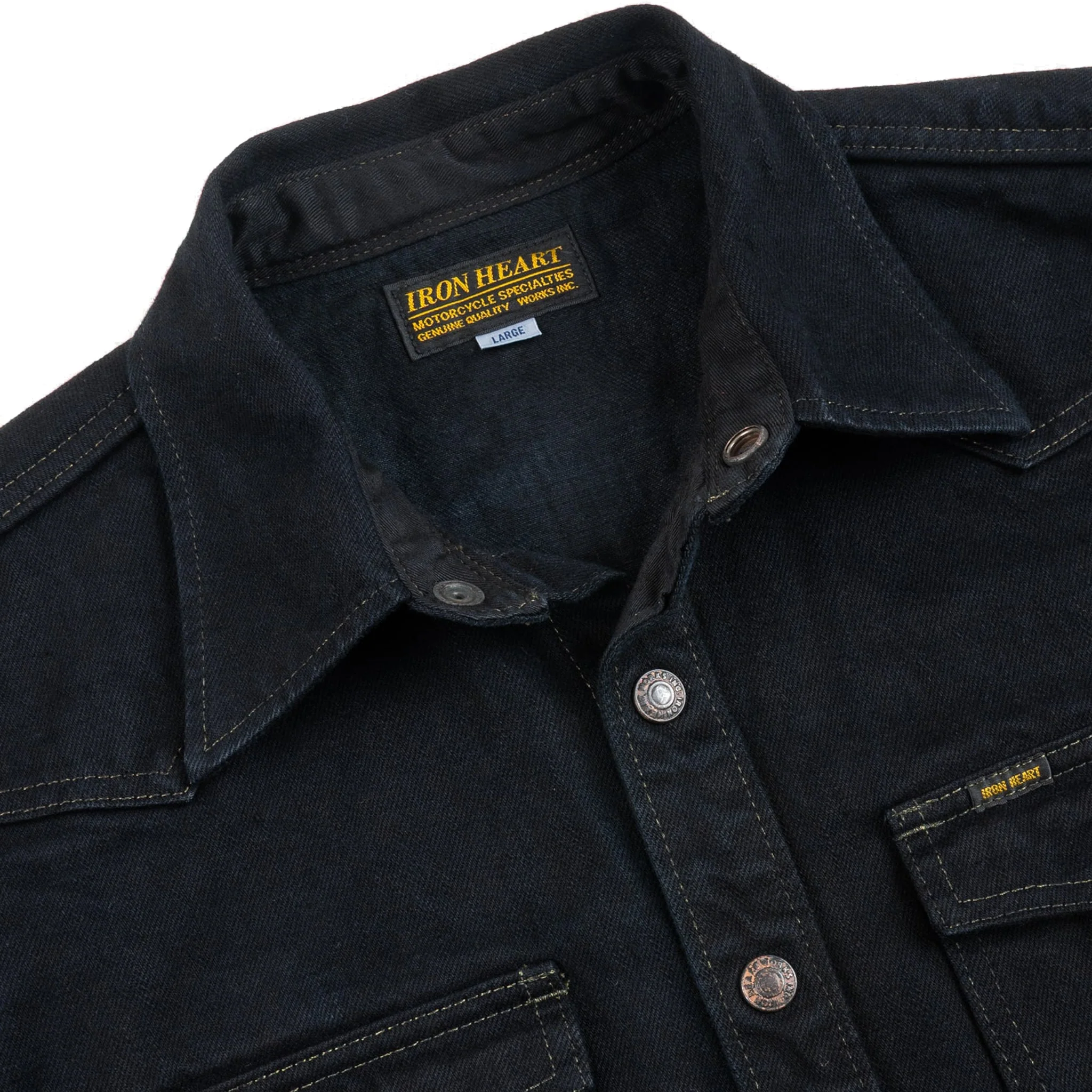 IHSH-293-OD 18oz Vintage Selvedge Denim CPO Shirt - Indigo Overdyed Black - Image 4