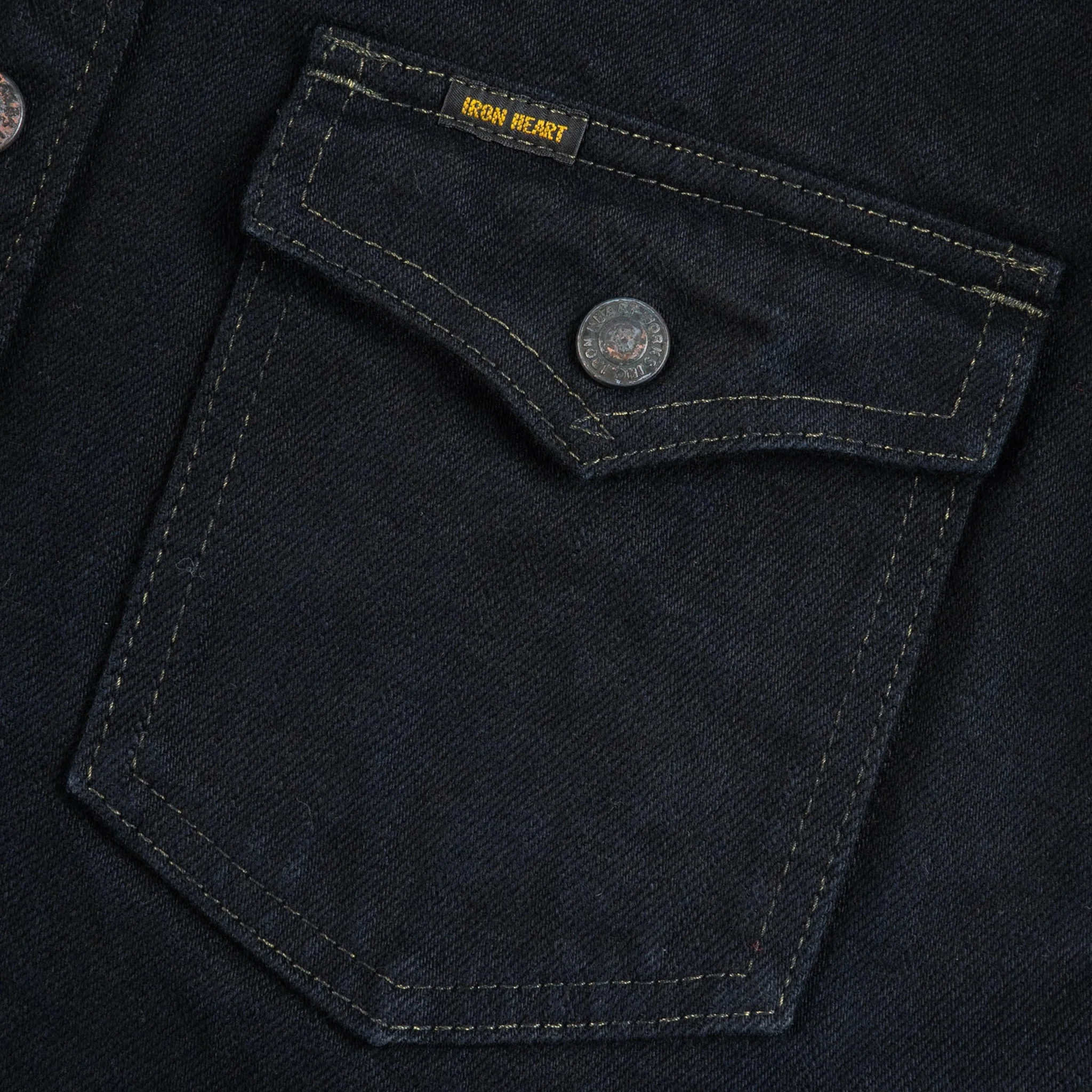 IHSH-293-OD 18oz Vintage Selvedge Denim CPO Shirt - Indigo Overdyed Black - Image 5