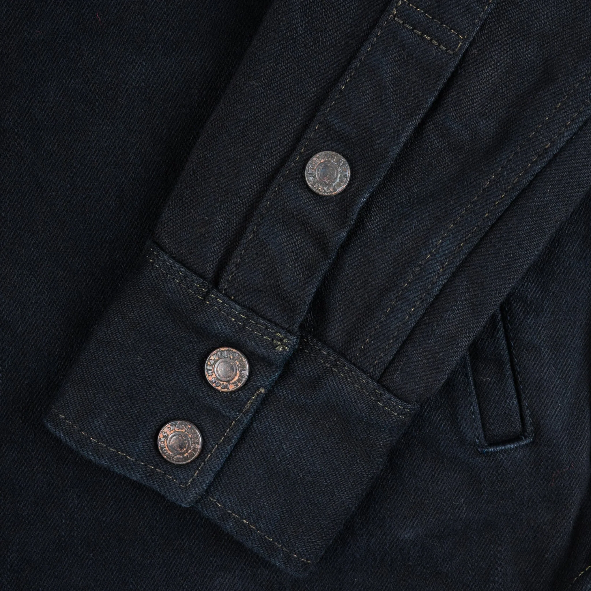 IHSH-293-OD 18oz Vintage Selvedge Denim CPO Shirt - Indigo Overdyed Black - Image 6