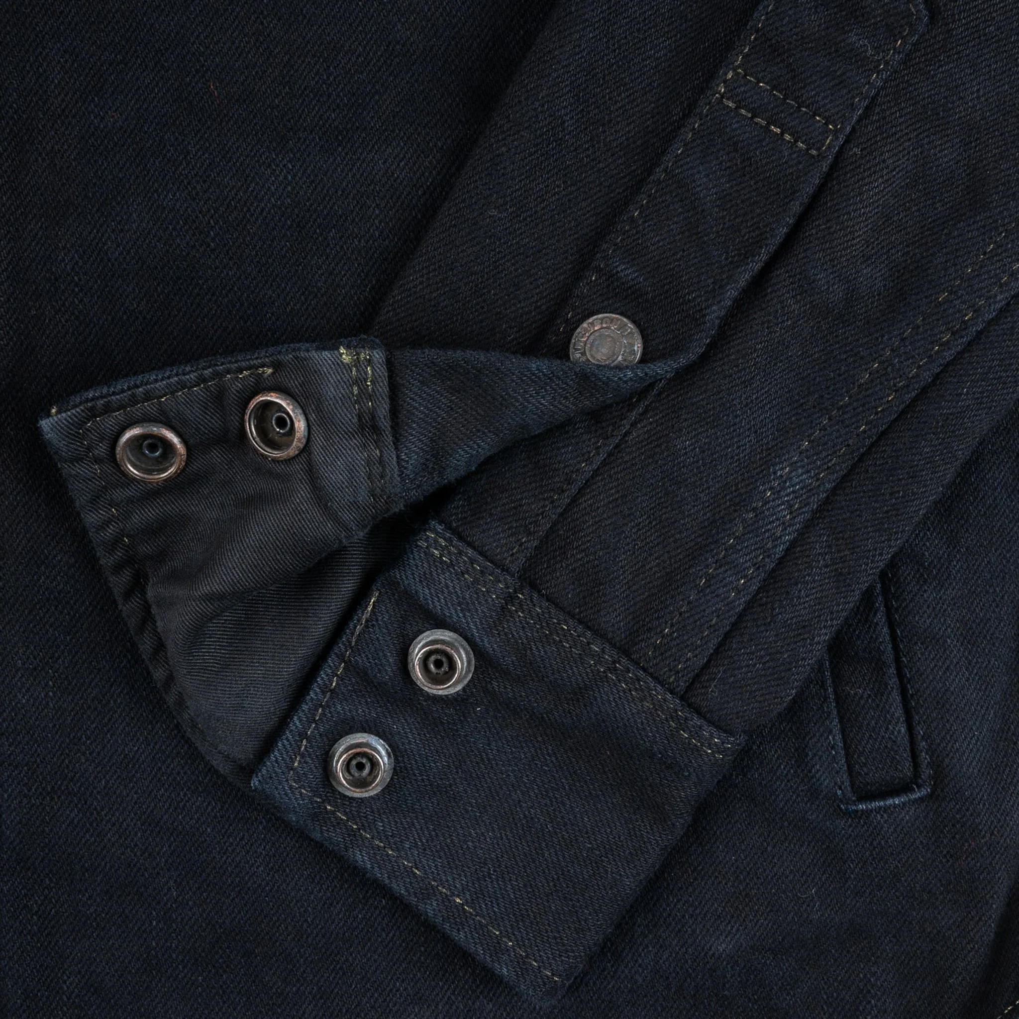 IHSH-293-OD 18oz Vintage Selvedge Denim CPO Shirt - Indigo Overdyed Black - Image 7