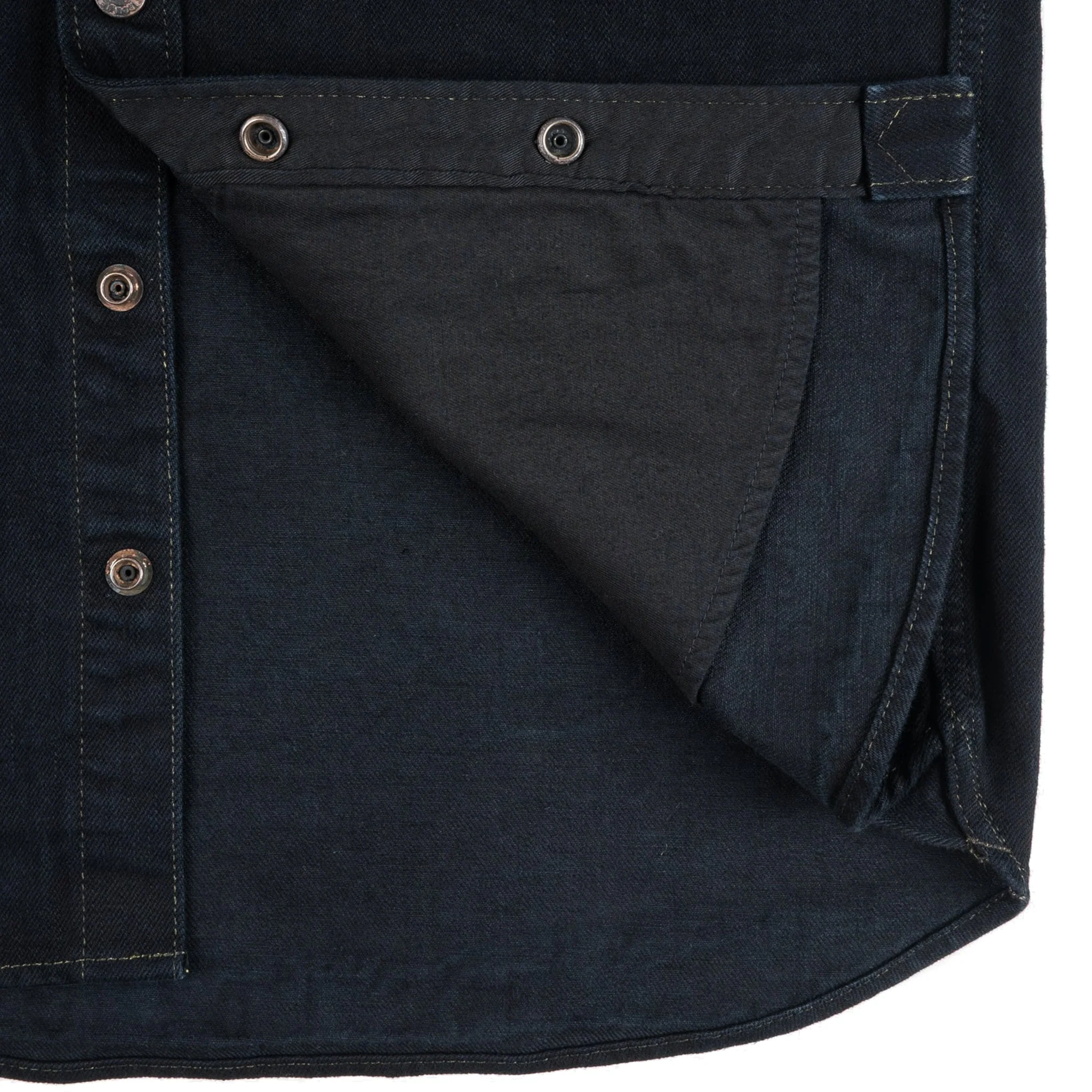 IHSH-293-OD 18oz Vintage Selvedge Denim CPO Shirt - Indigo Overdyed Black - Image 9