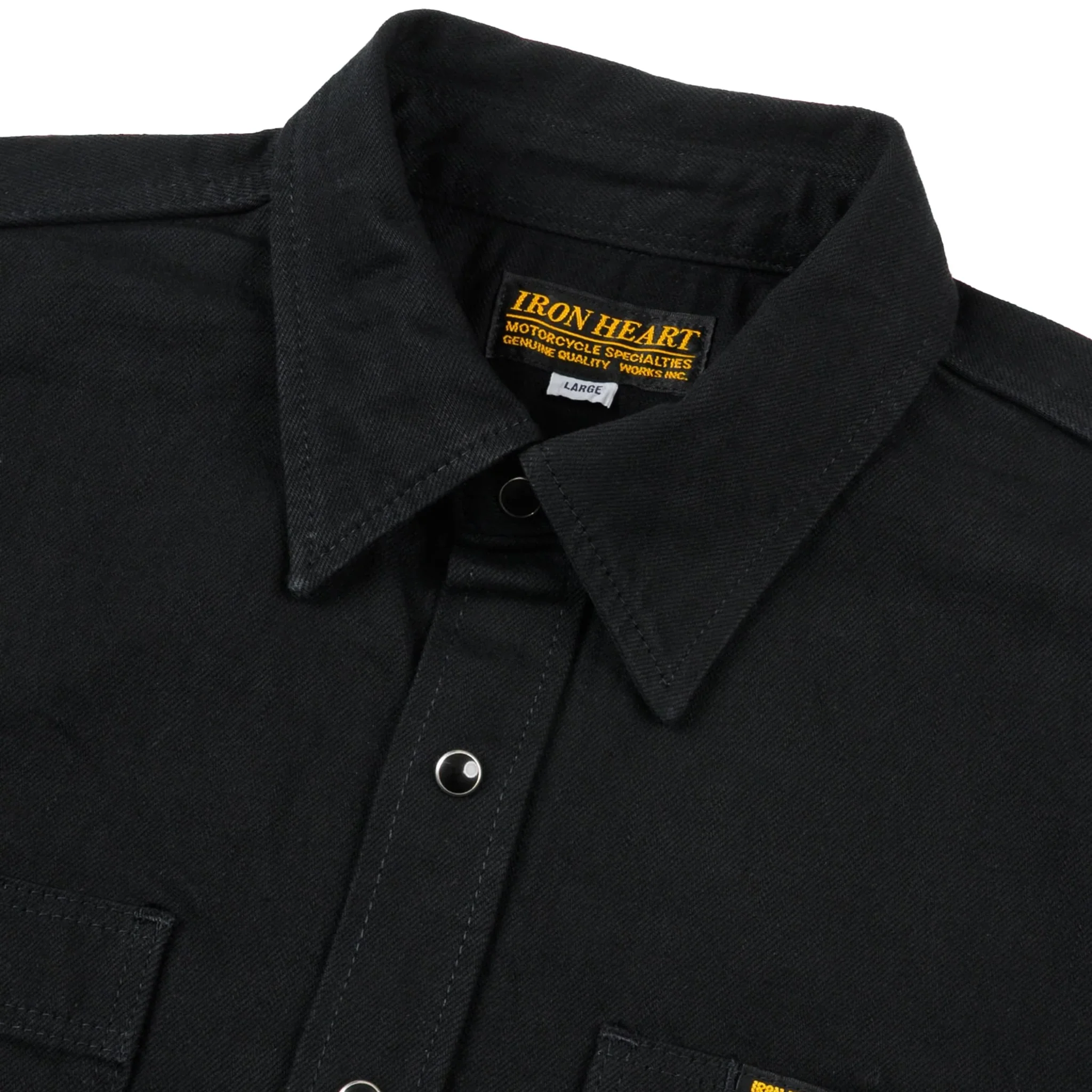 IHSH-338-BLK 12oz Selvedge Denim Work Shirt With Snaps - Black - Image 3