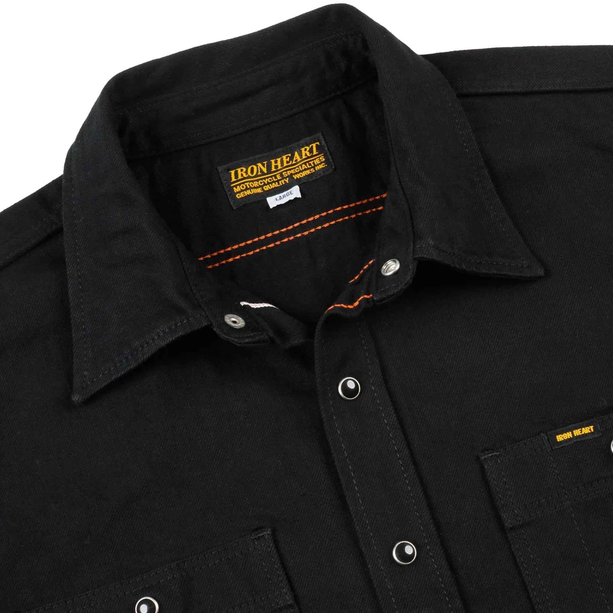 IHSH-338-BLK 12oz Selvedge Denim Work Shirt With Snaps - Black - Image 4
