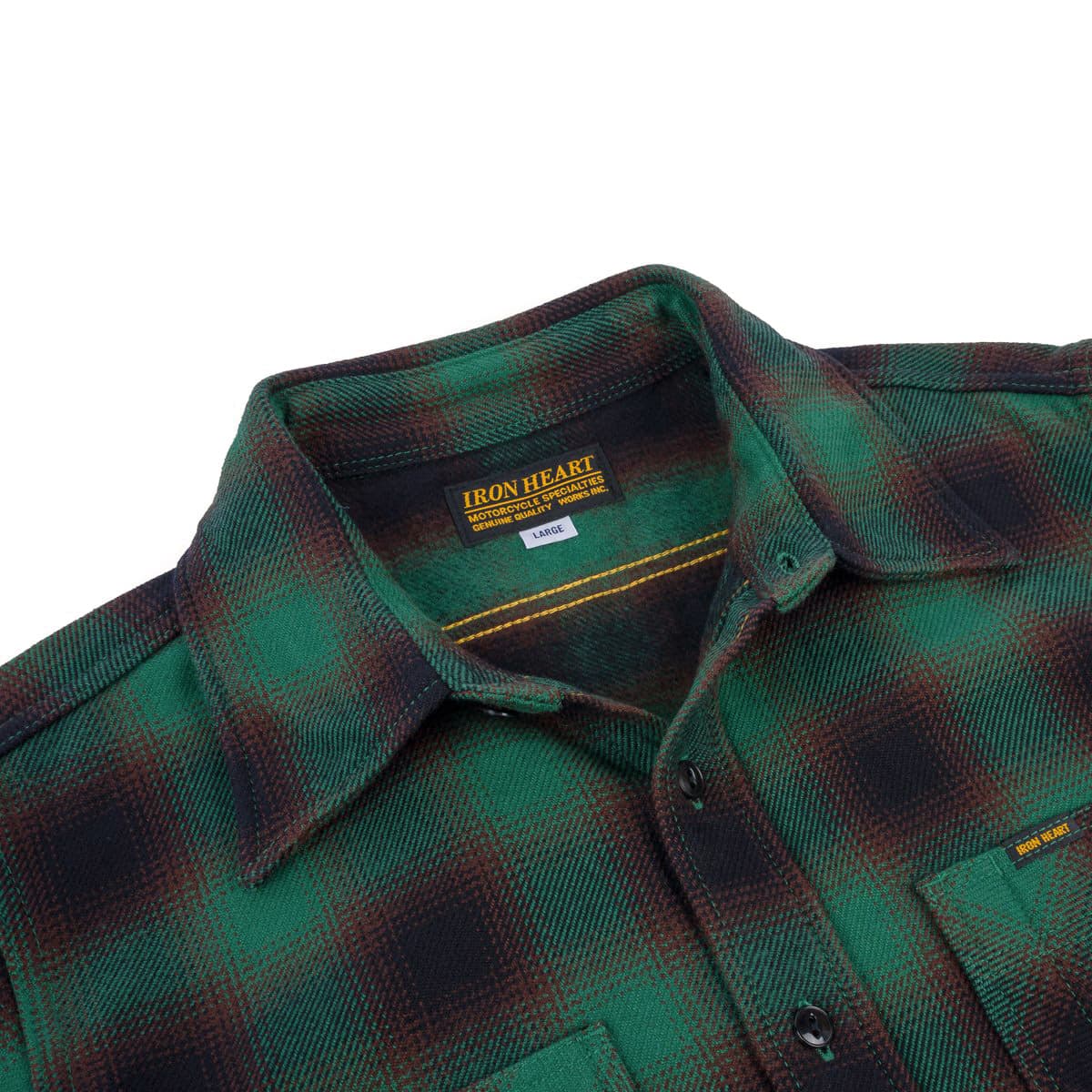 IHSH-379-GRN Ultra Heavy Flannel Ombré Check Work Shirt - Green - Image 3