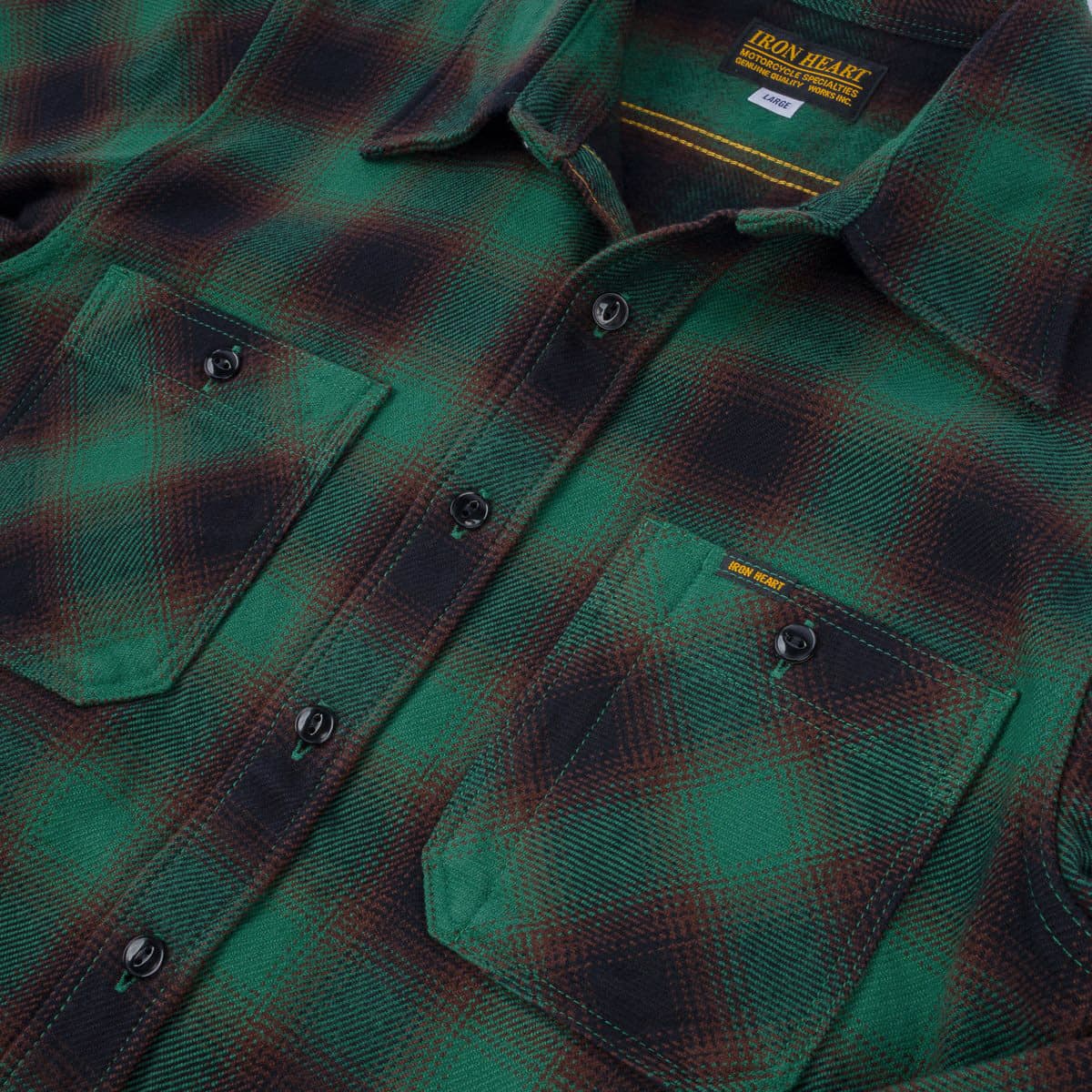 IHSH-379-GRN Ultra Heavy Flannel Ombré Check Work Shirt - Green - Image 4