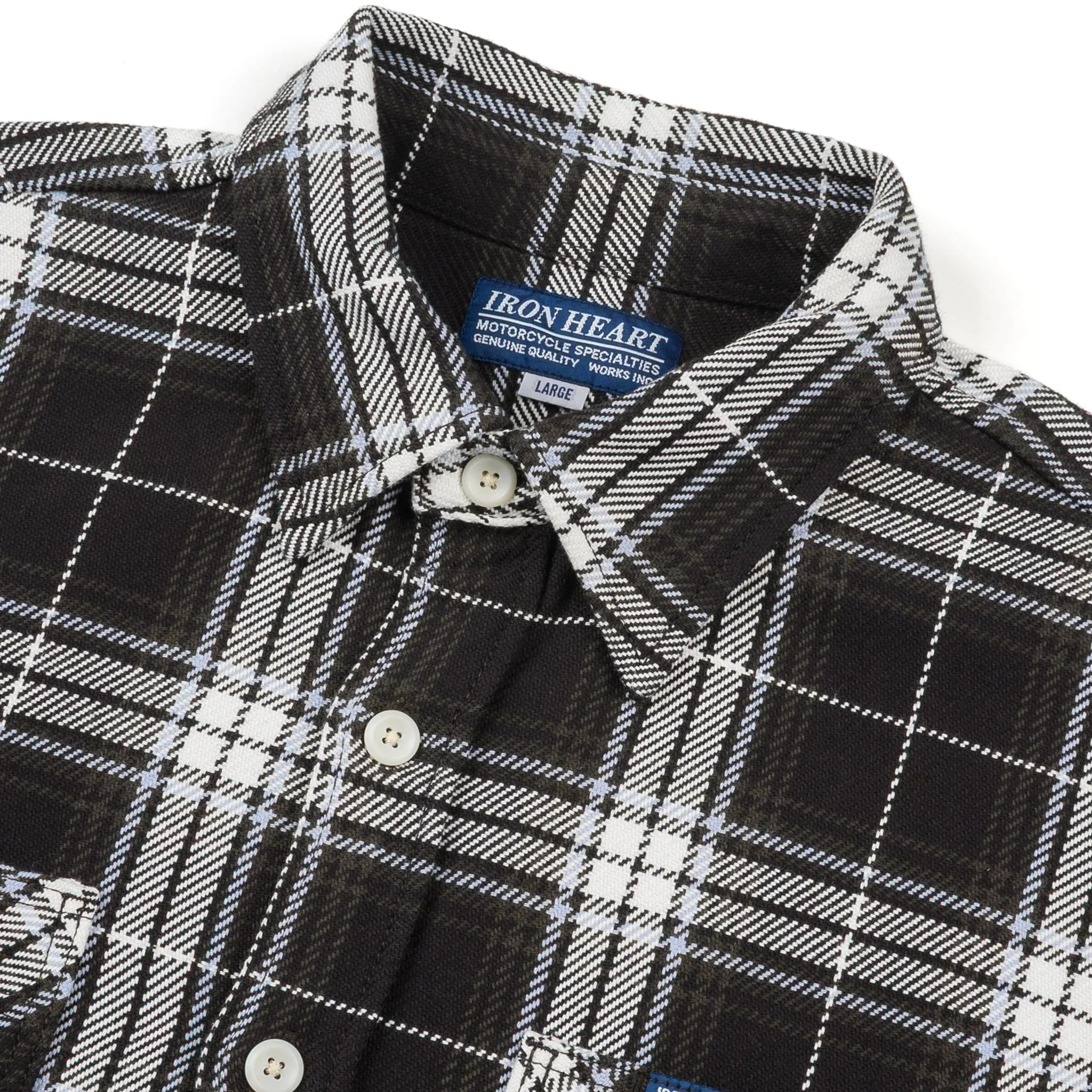 IHSH-441-BLK 9oz Selvedge Flannel Check Work Shirt - Black - Image 3