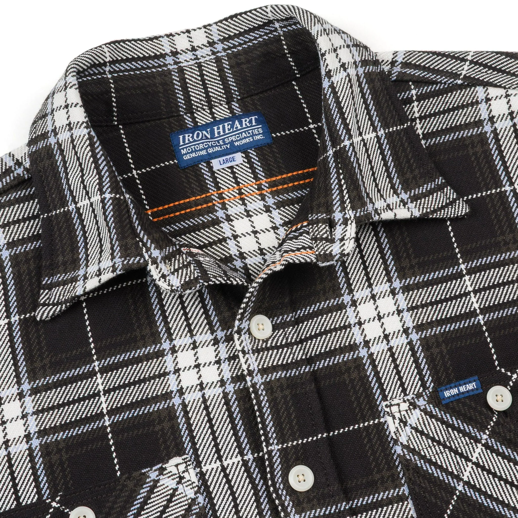 IHSH-441-BLK 9oz Selvedge Flannel Check Work Shirt - Black - Image 4