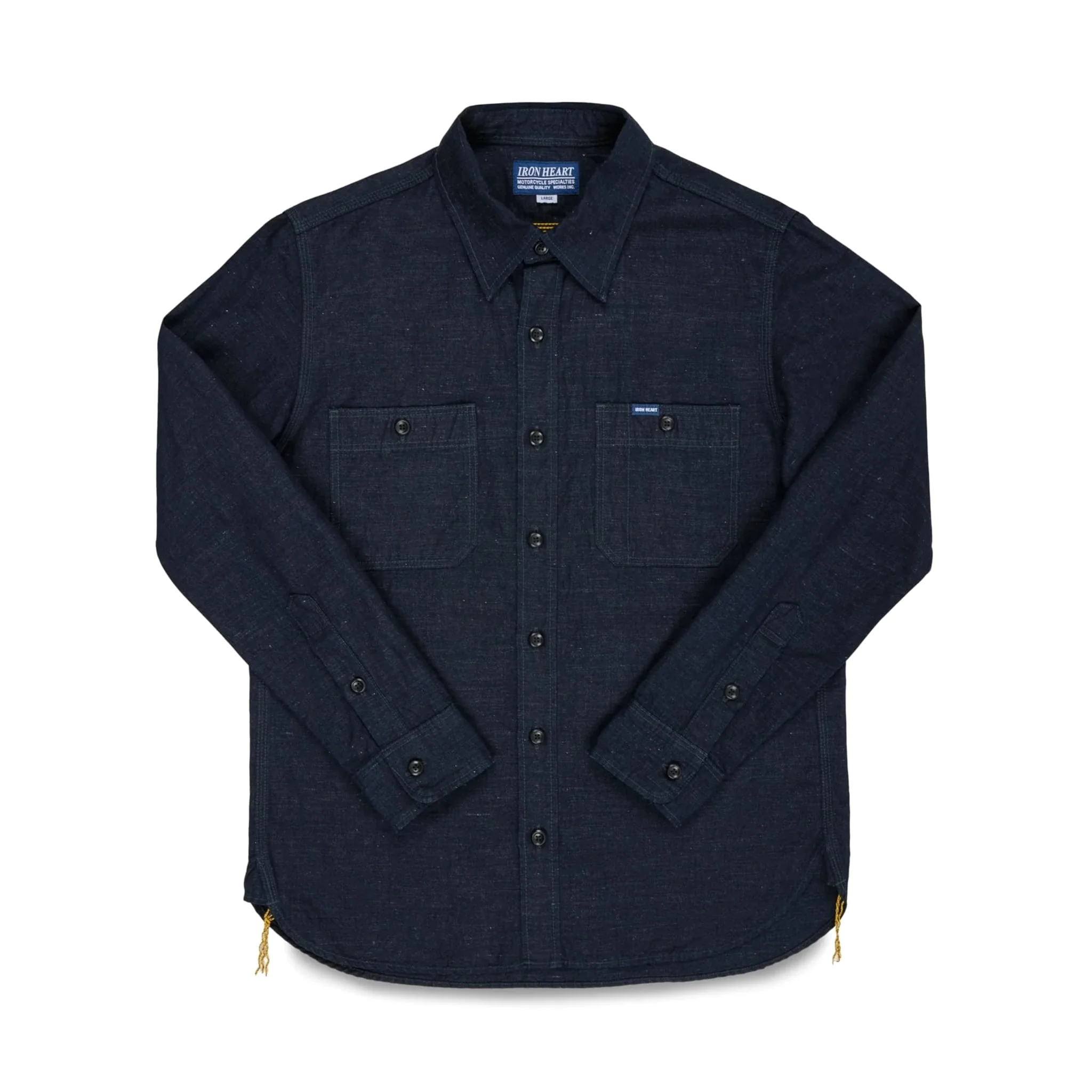IHSH-443-IND 7oz Cotton Linen Chambray Work Shirt - Indigo