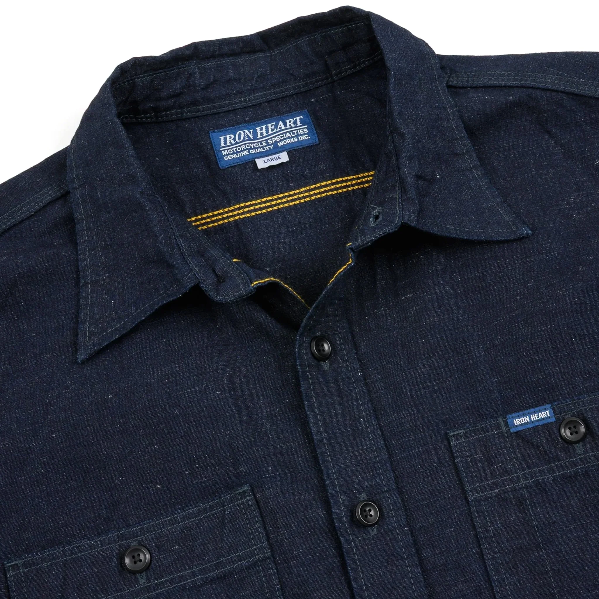 IHSH-443-IND 7oz Cotton Linen Chambray Work Shirt - Indigo - Image 3