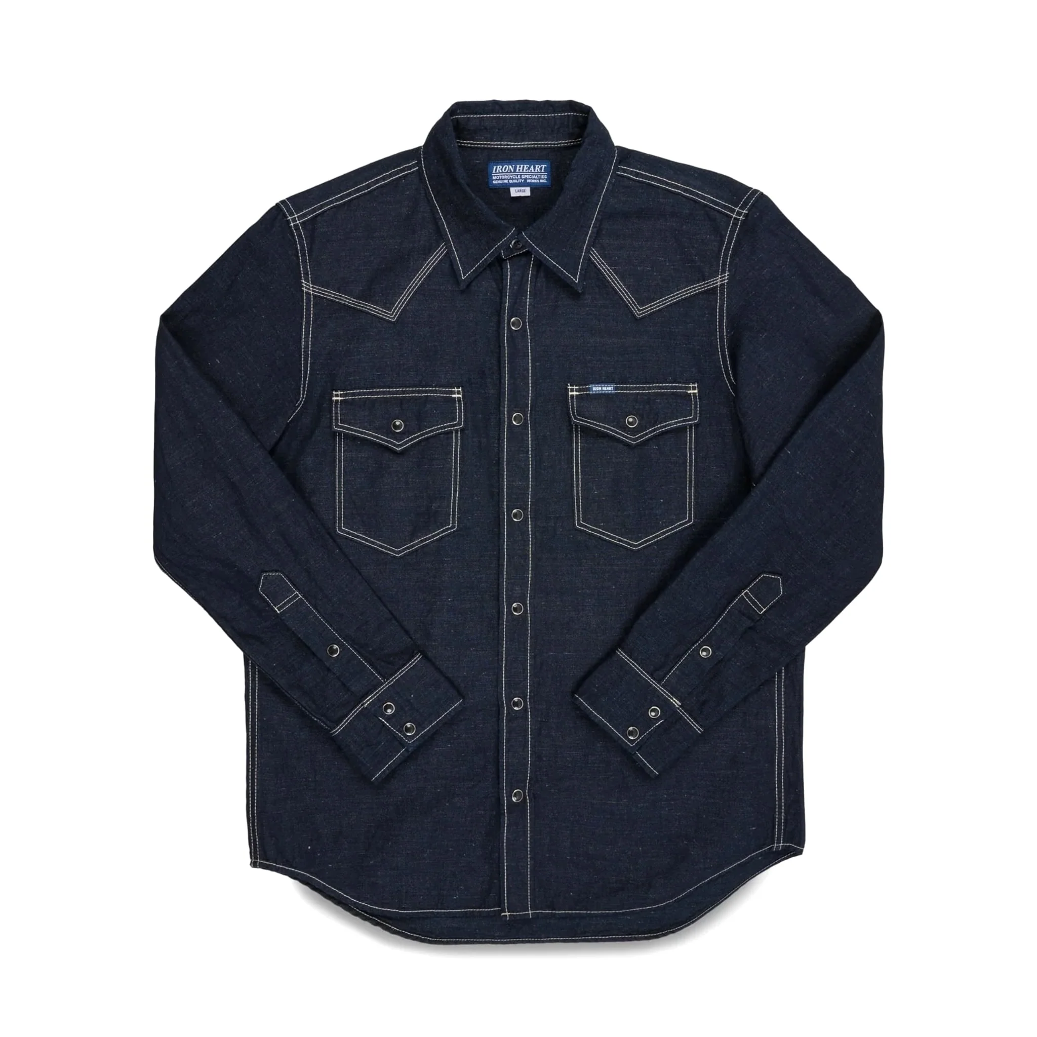 IHSH-444-IND 7oz Cotton Linen Chambray Western Shirt - Indigo