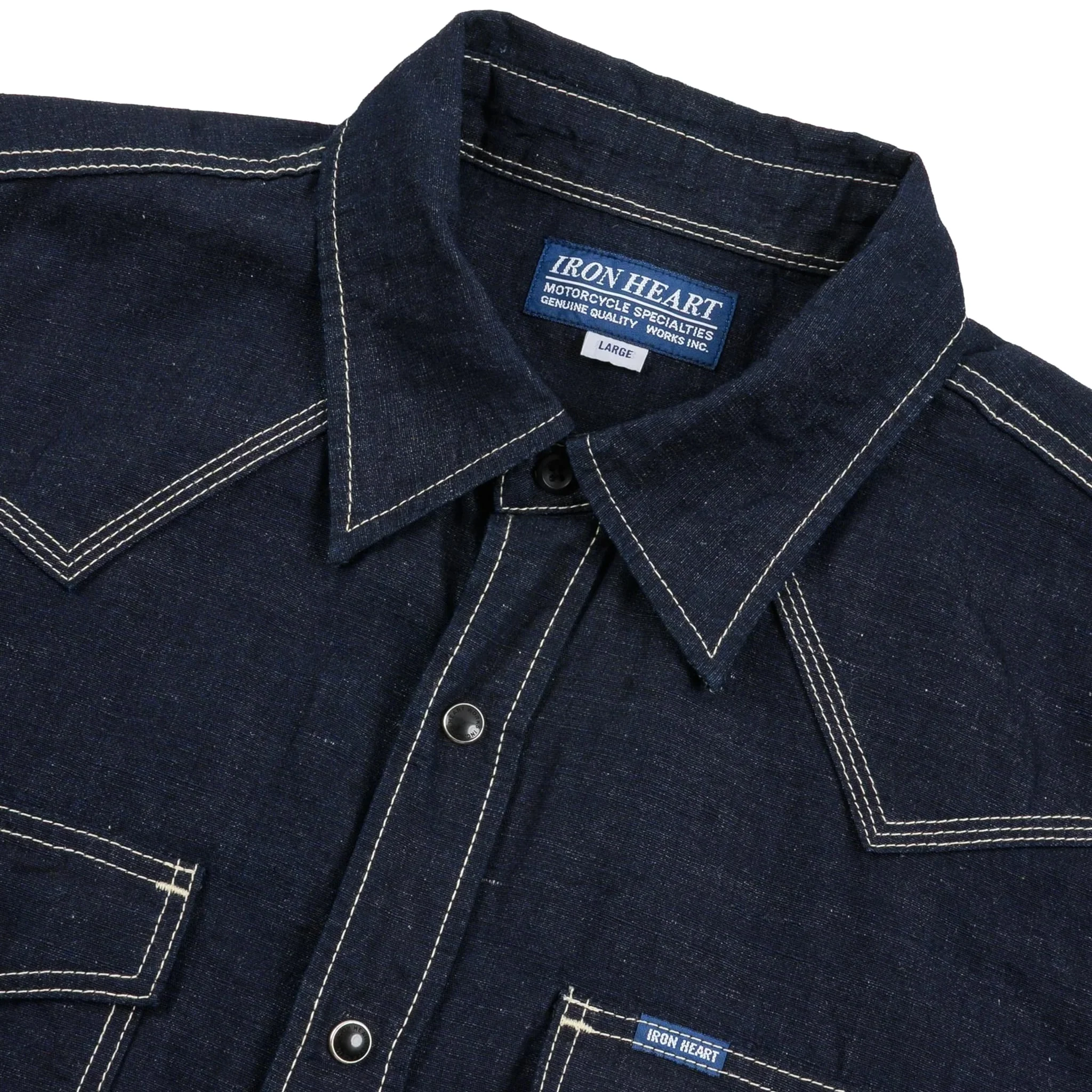 IHSH-444-IND 7oz Cotton Linen Chambray Western Shirt - Indigo - Image 3
