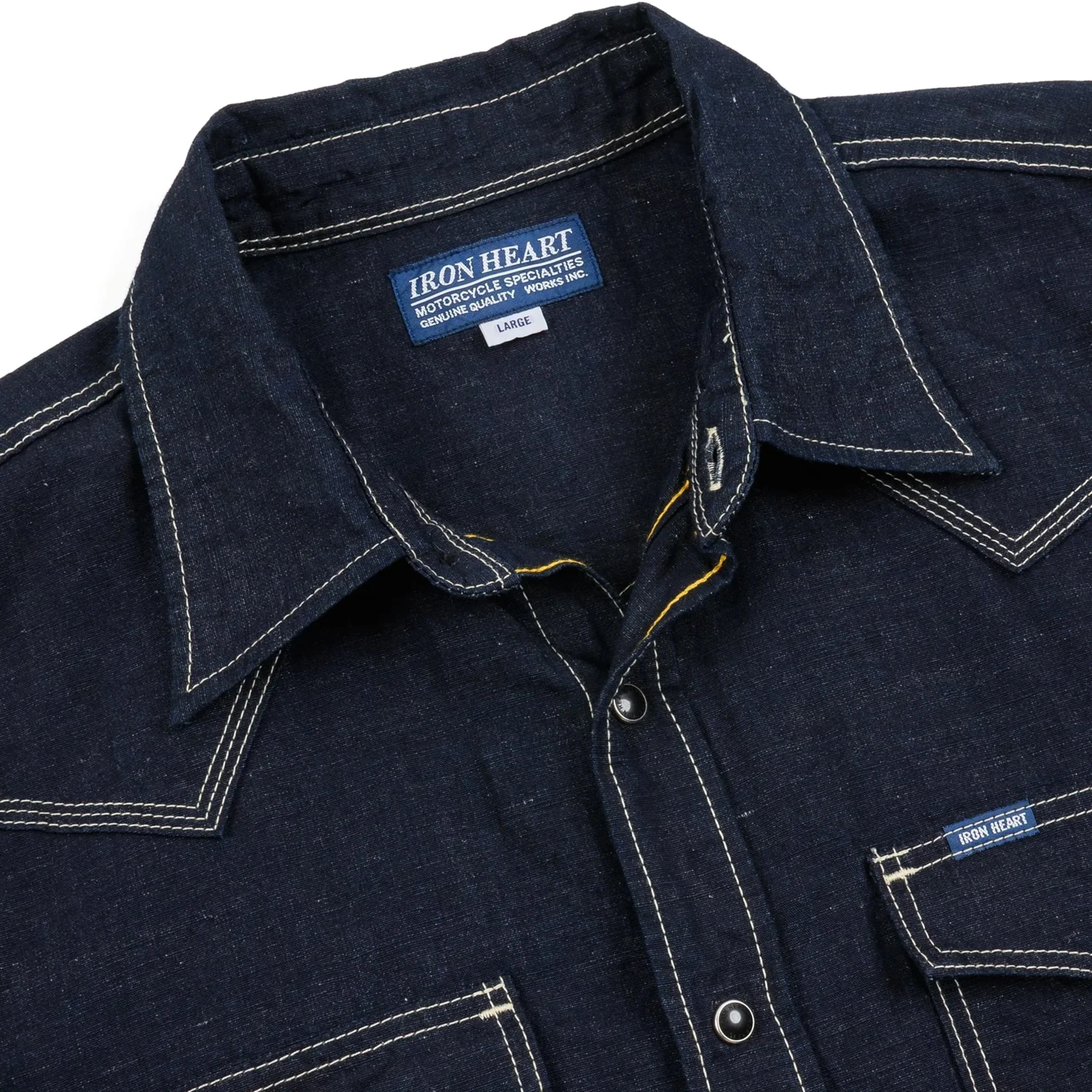IHSH-444-IND 7oz Cotton Linen Chambray Western Shirt - Indigo - Image 4